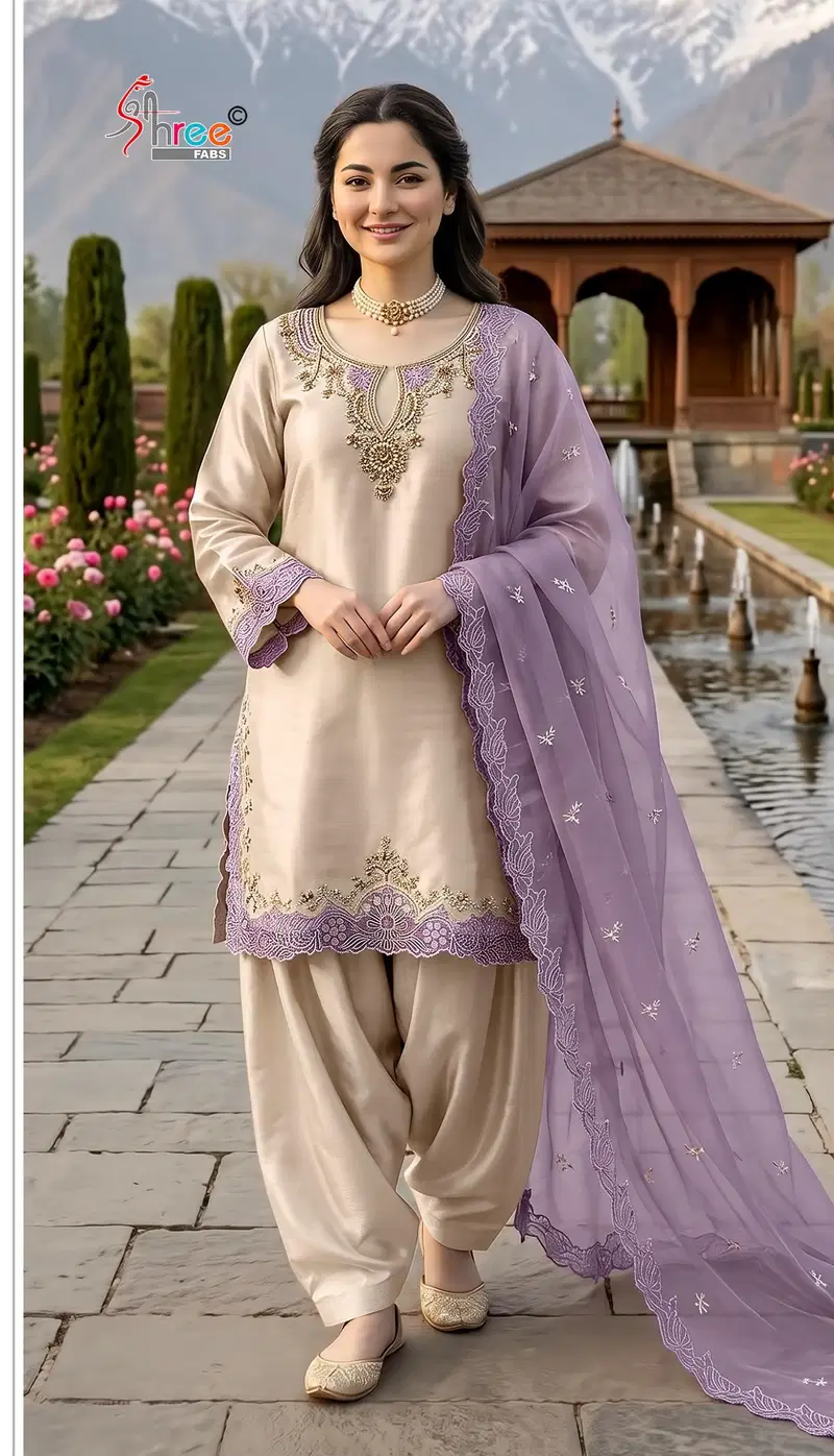 Shree R 2162 Readymade Viscose Satin Khatli Work Salwar Kameez