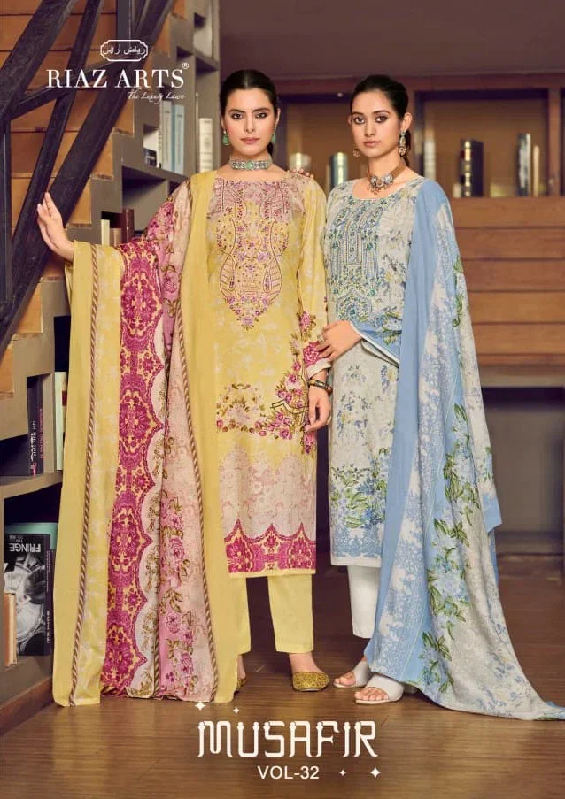 Riaz Arts Musafir Vol 32 Cotton Cambric Lawn Printed Dress Material