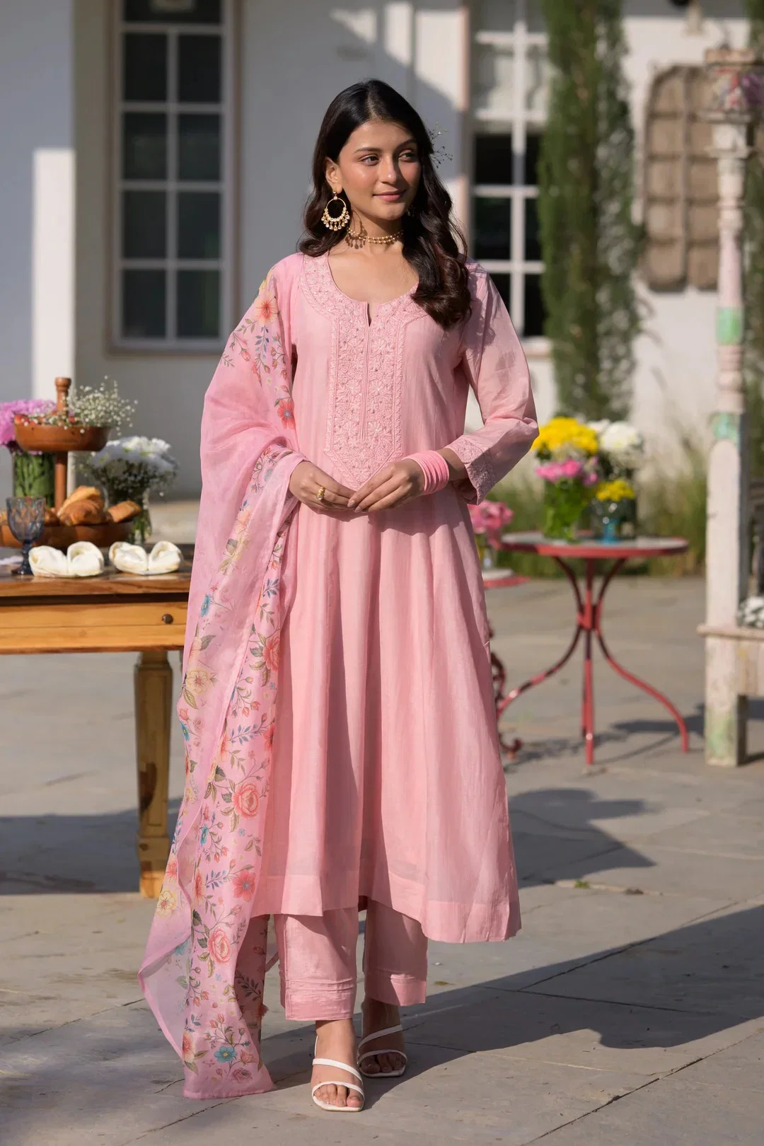 Hema 01 Pv Chanderi Embroidery Kurti Pant And Dupatta Collection