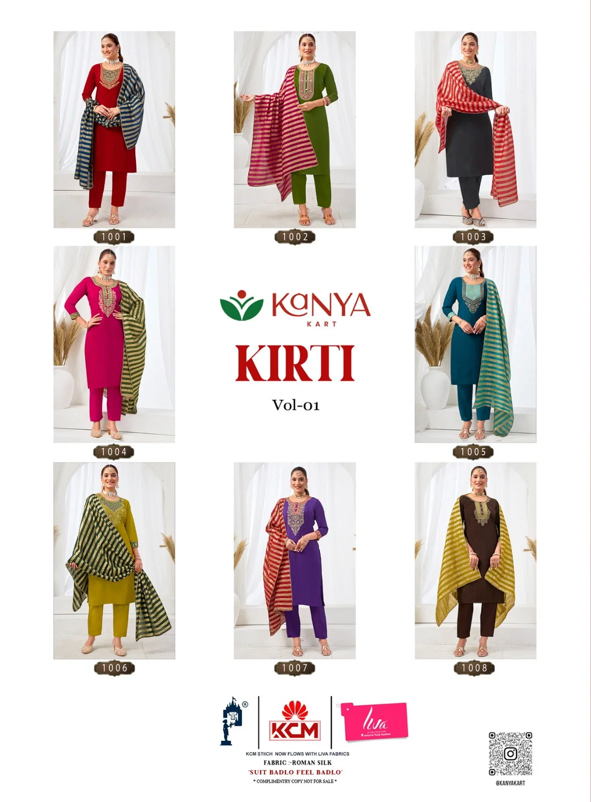 Kanya Kriti Vol 1 Roman Silk Embroidery Top Bottom With Dupatta