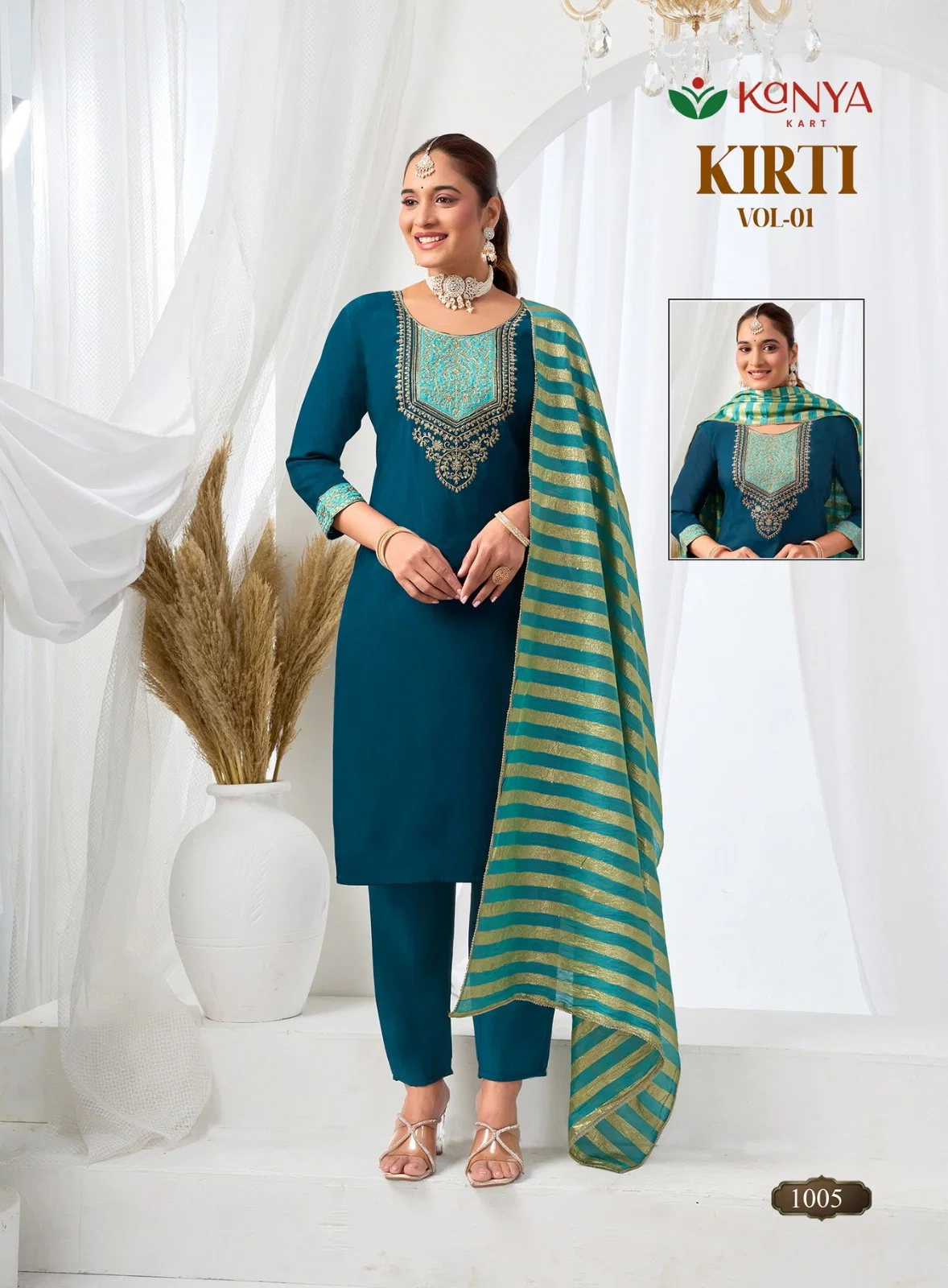Kanya Kriti Vol 1 Roman Silk Embroidery Top Bottom With Dupatta