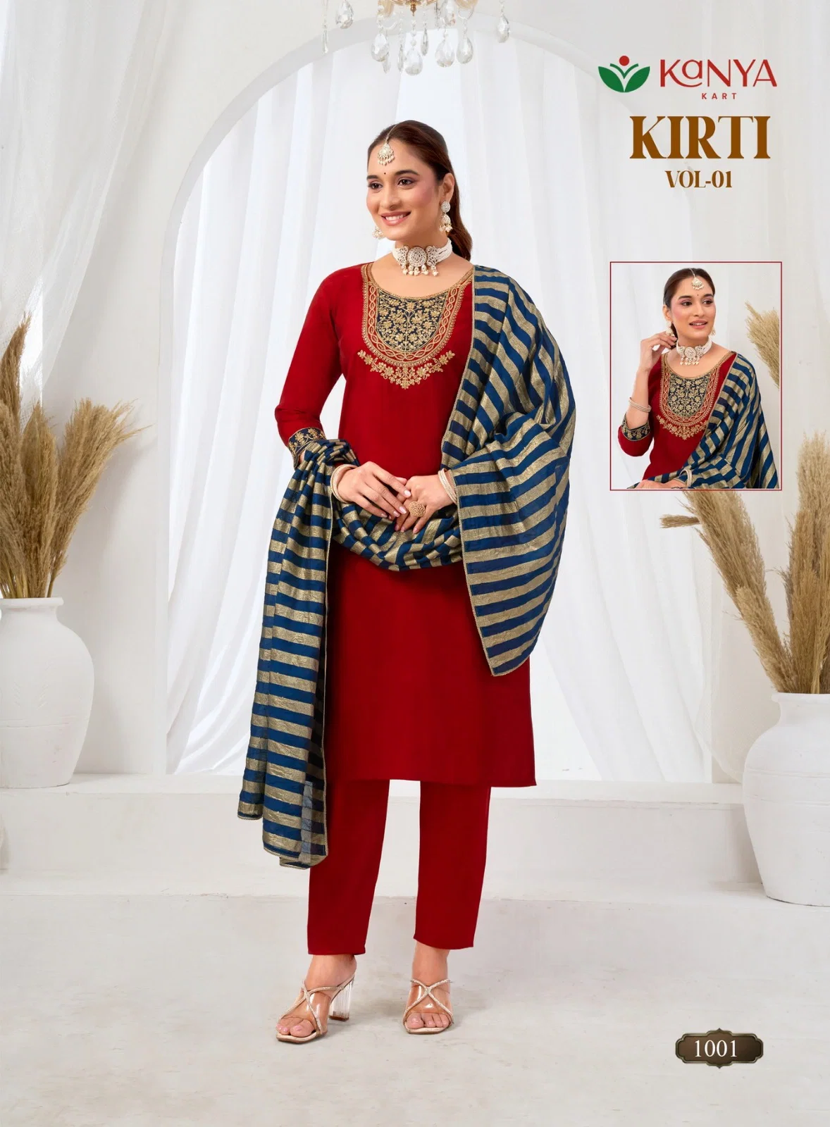 Kanya Kriti Vol 1 Roman Silk Embroidery Top Bottom With Dupatta