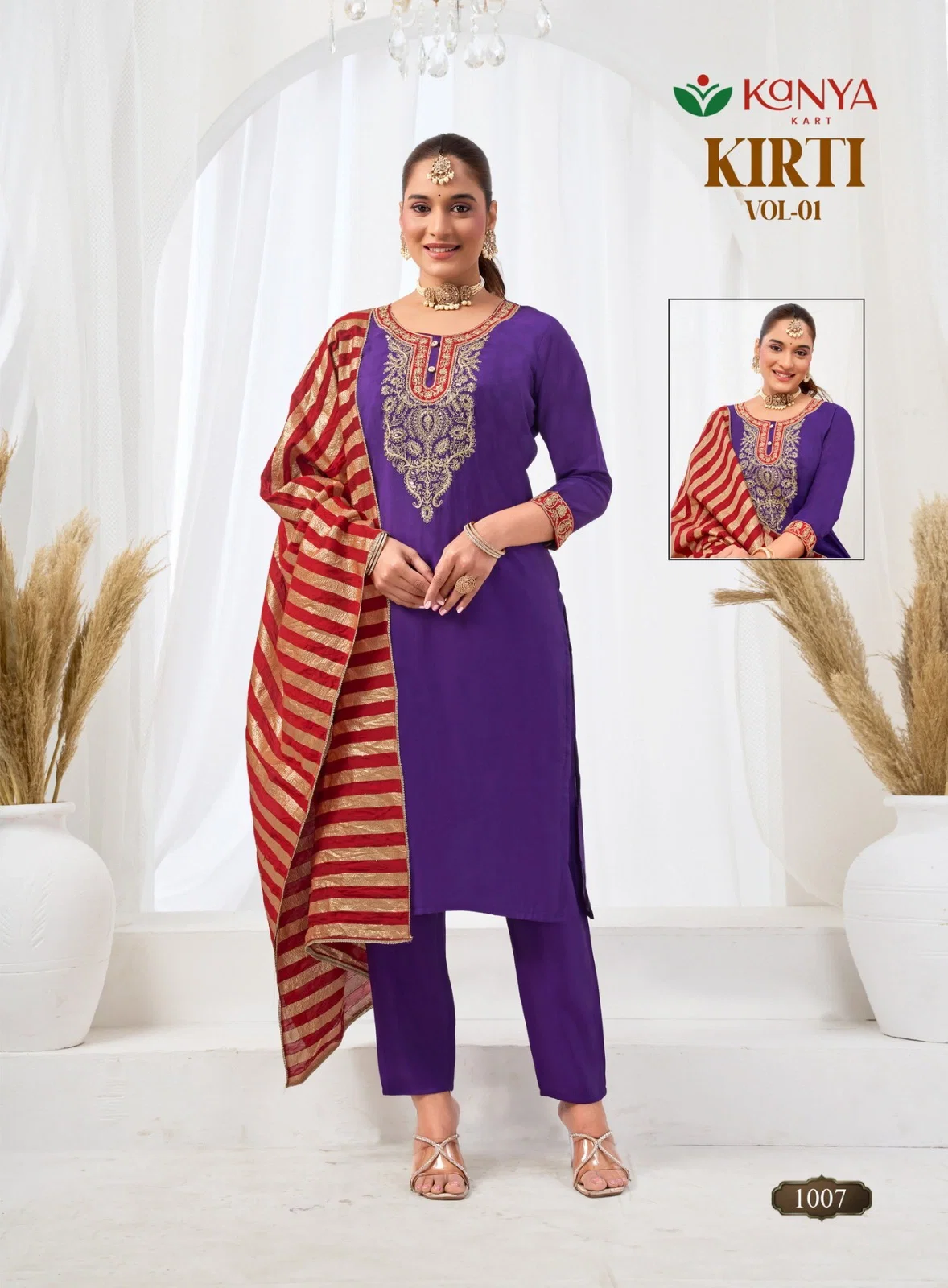 Kanya Kriti Vol 1 Roman Silk Embroidery Top Bottom With Dupatta