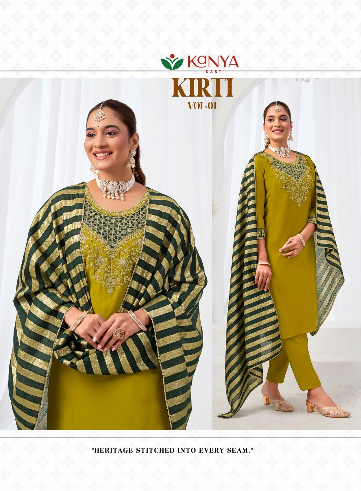 Kanya Kriti Vol 1 Roman Silk Embroidery Top Bottom With Dupatta