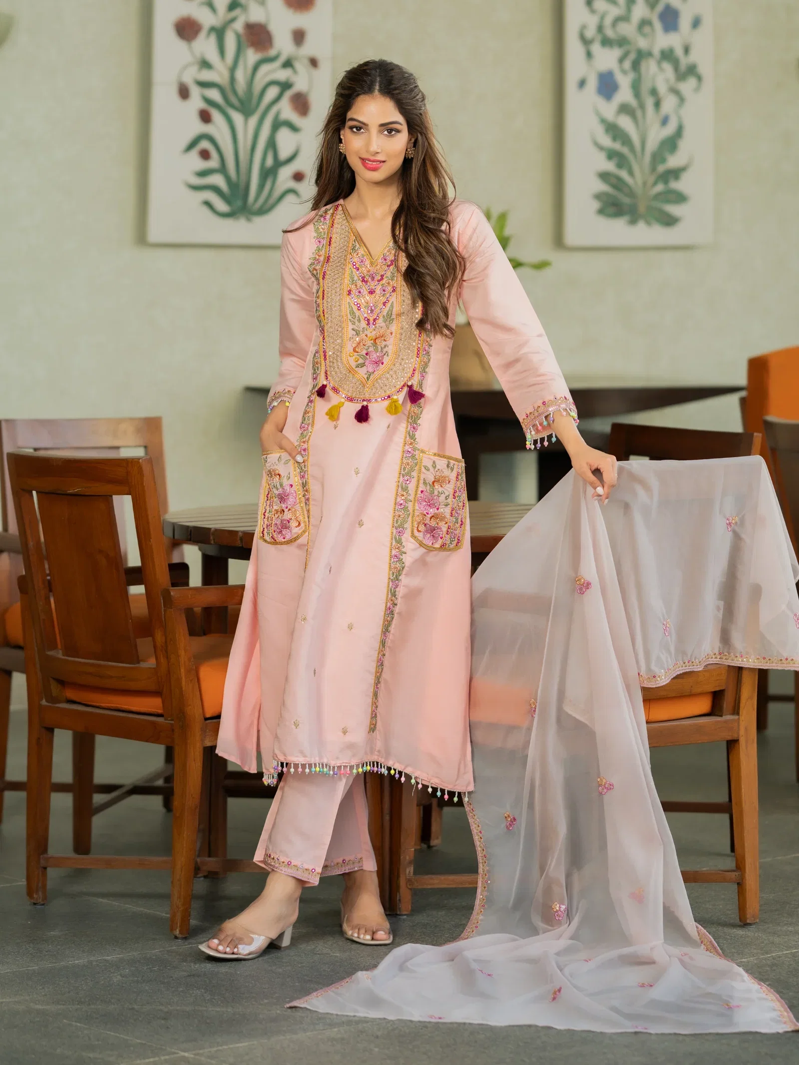Indira 01 Pv Chanderi Embroidery Kurti With Pant Dupatta Collection