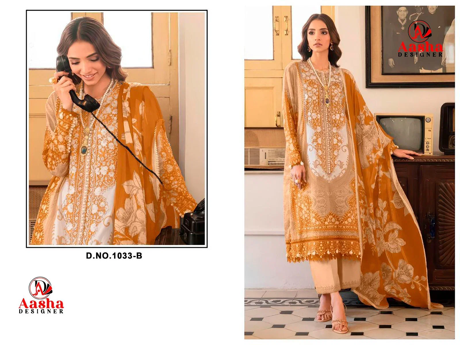 Aasha 1033 And 1034 Cotton Dupatta Cotton Printed Embroidery Worked Pakistani Salwar Kameez