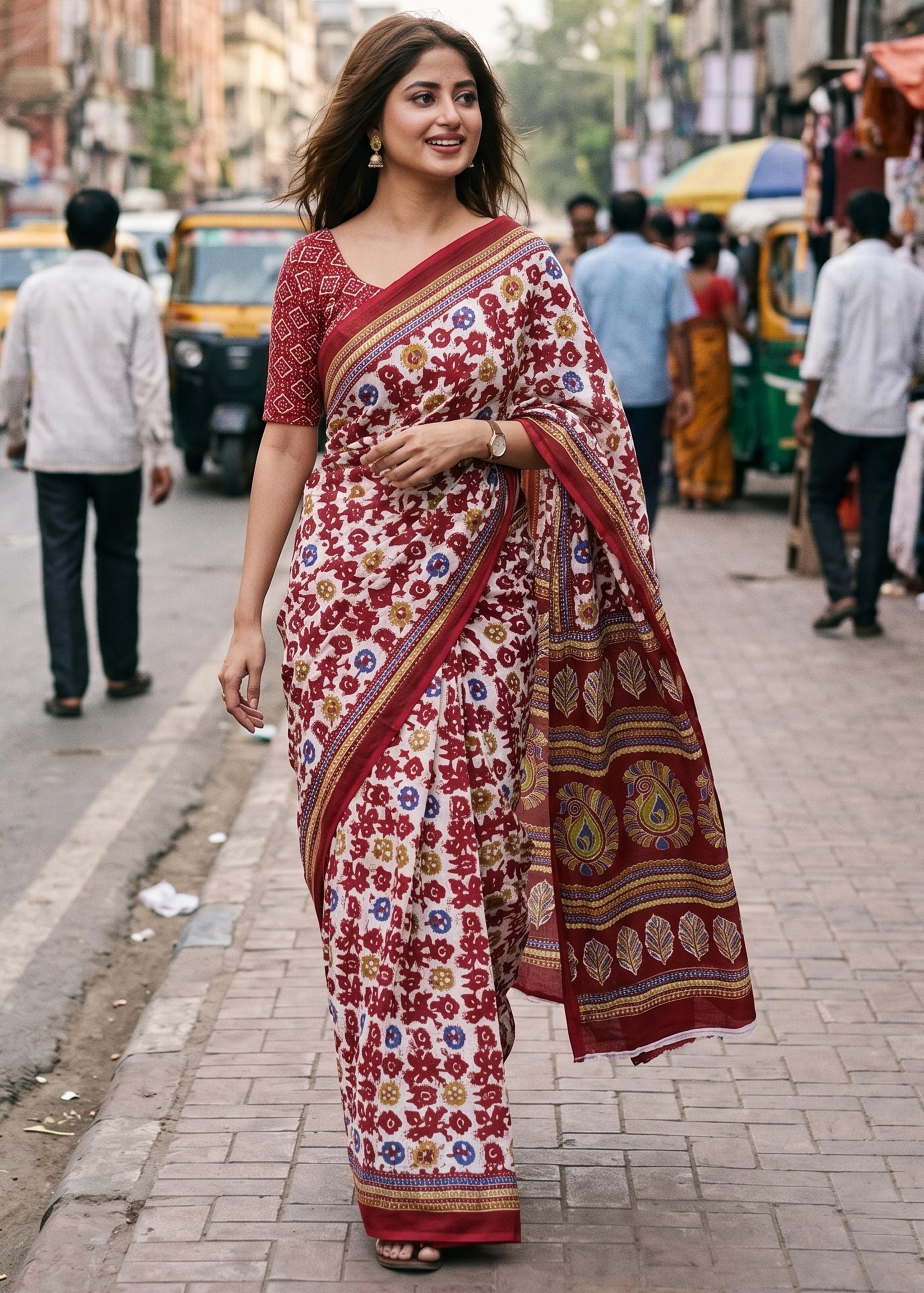 Sm Yami 76 Mal Cotton Batik Hand Print Saree