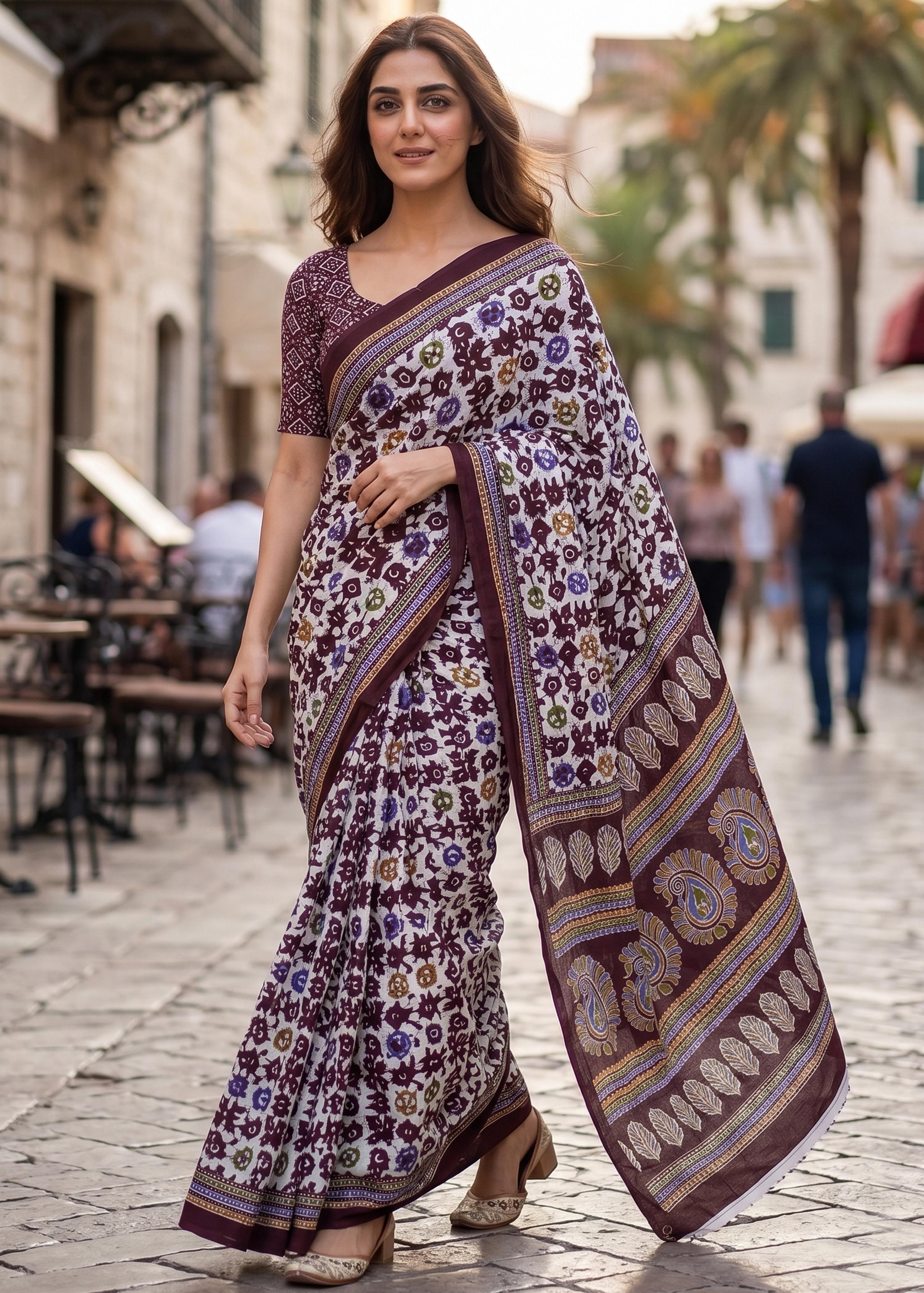 Sm Yami 76 Mal Cotton Batik Hand Print Saree