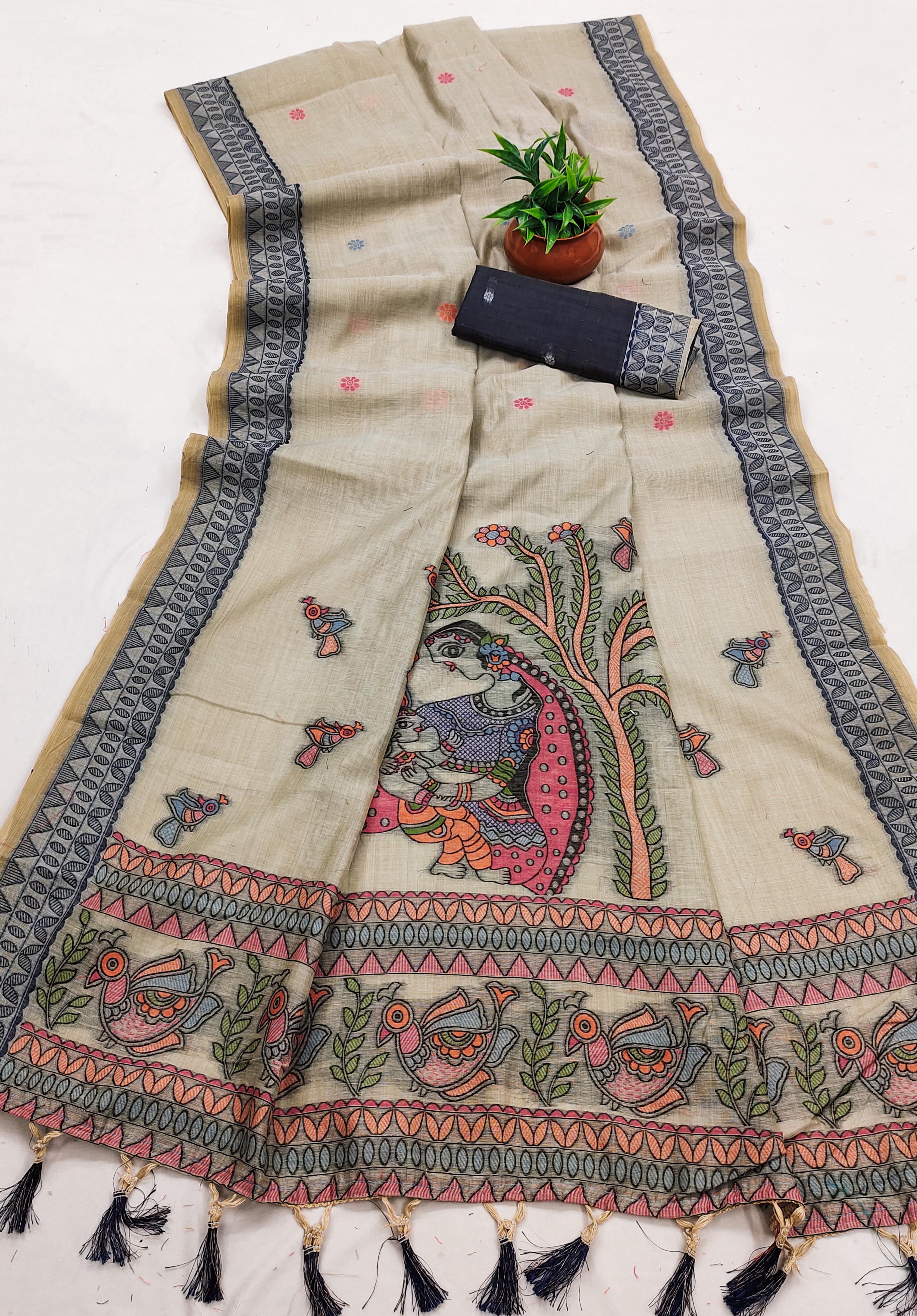 Lekha MN Yashoda Muga Cotton Meenakari Weaving All Over Saree