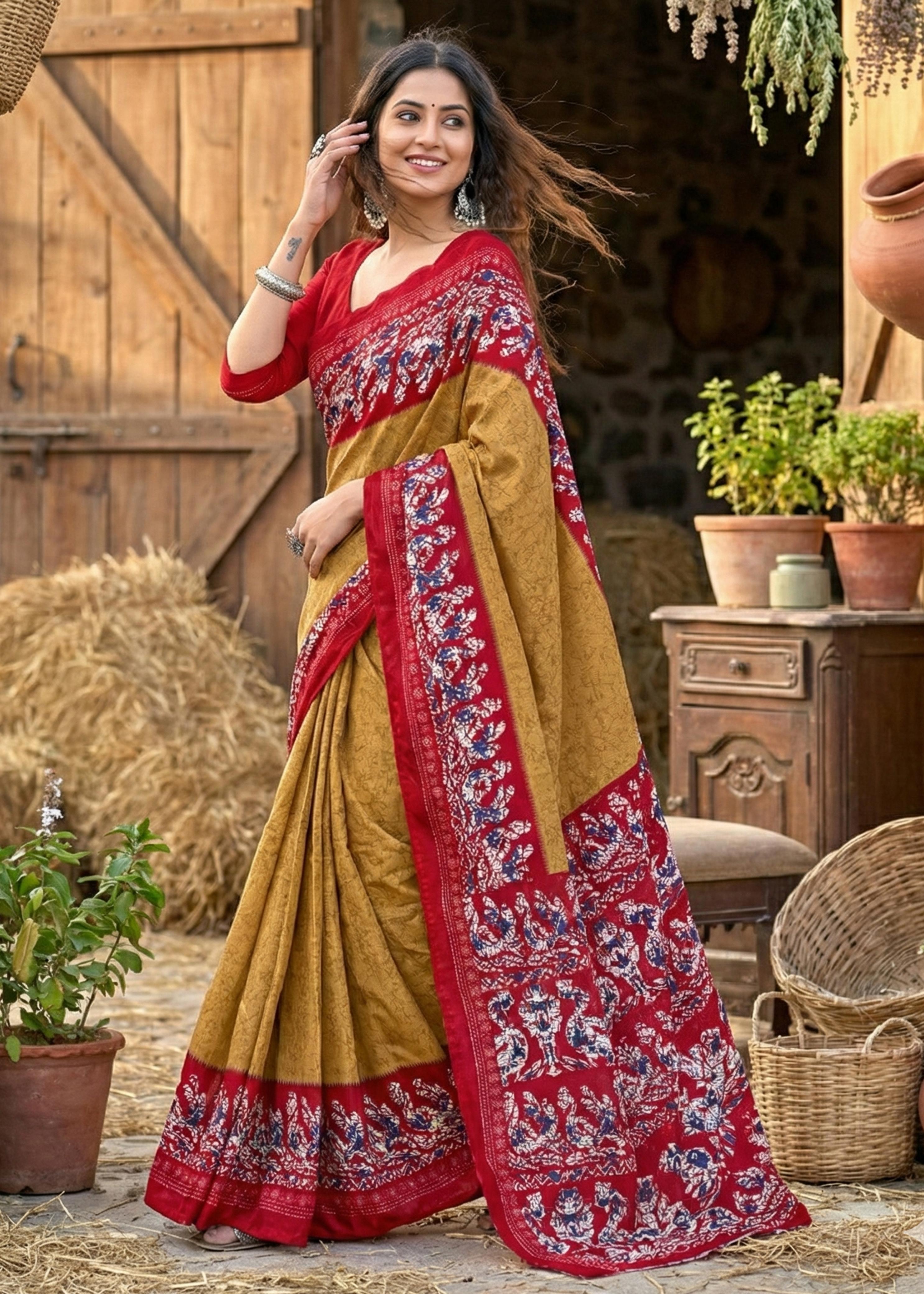 Sm Yami 77 Pure Cotton Batik Print Saree
