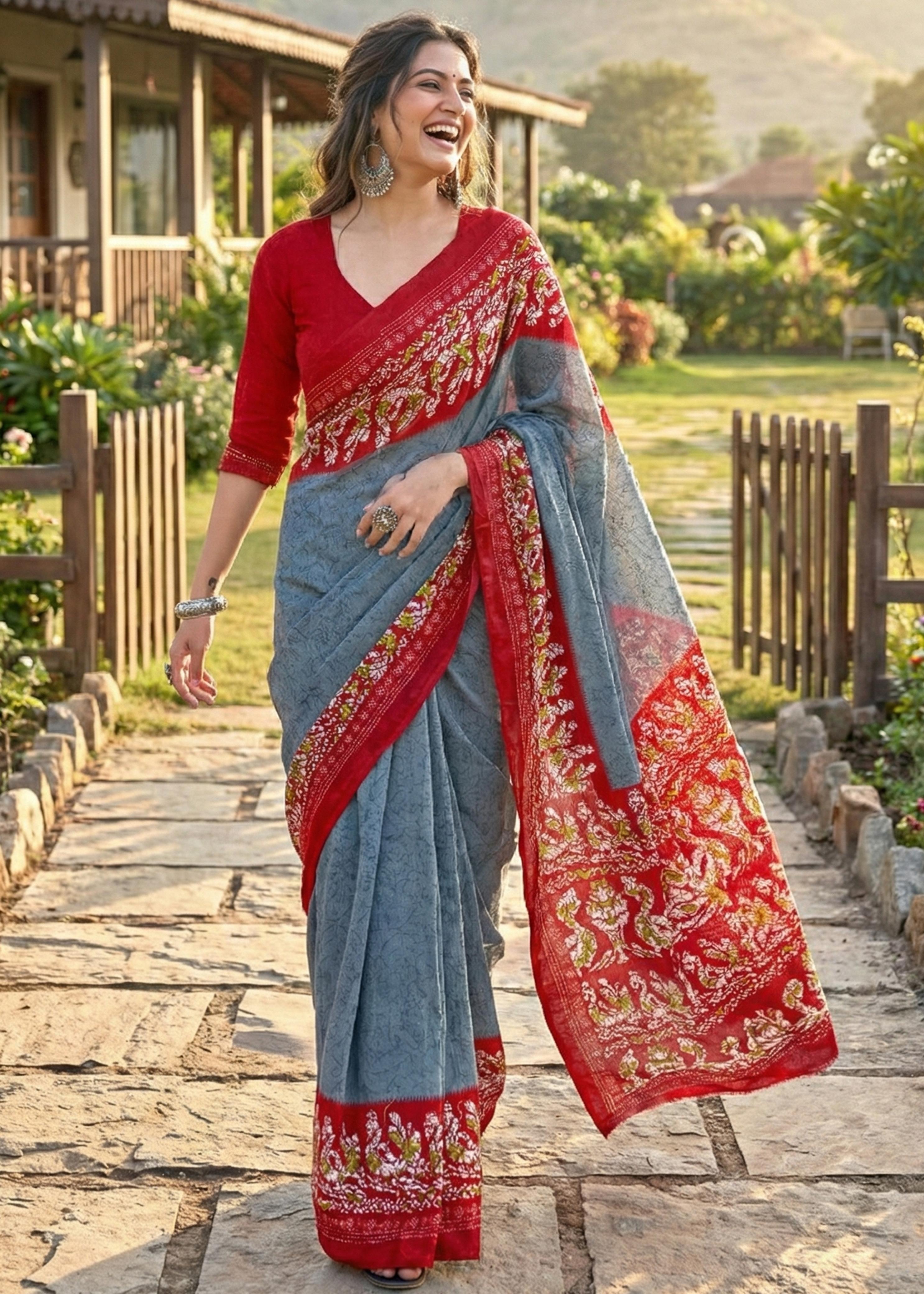 Sm Yami 77 Pure Cotton Batik Print Saree
