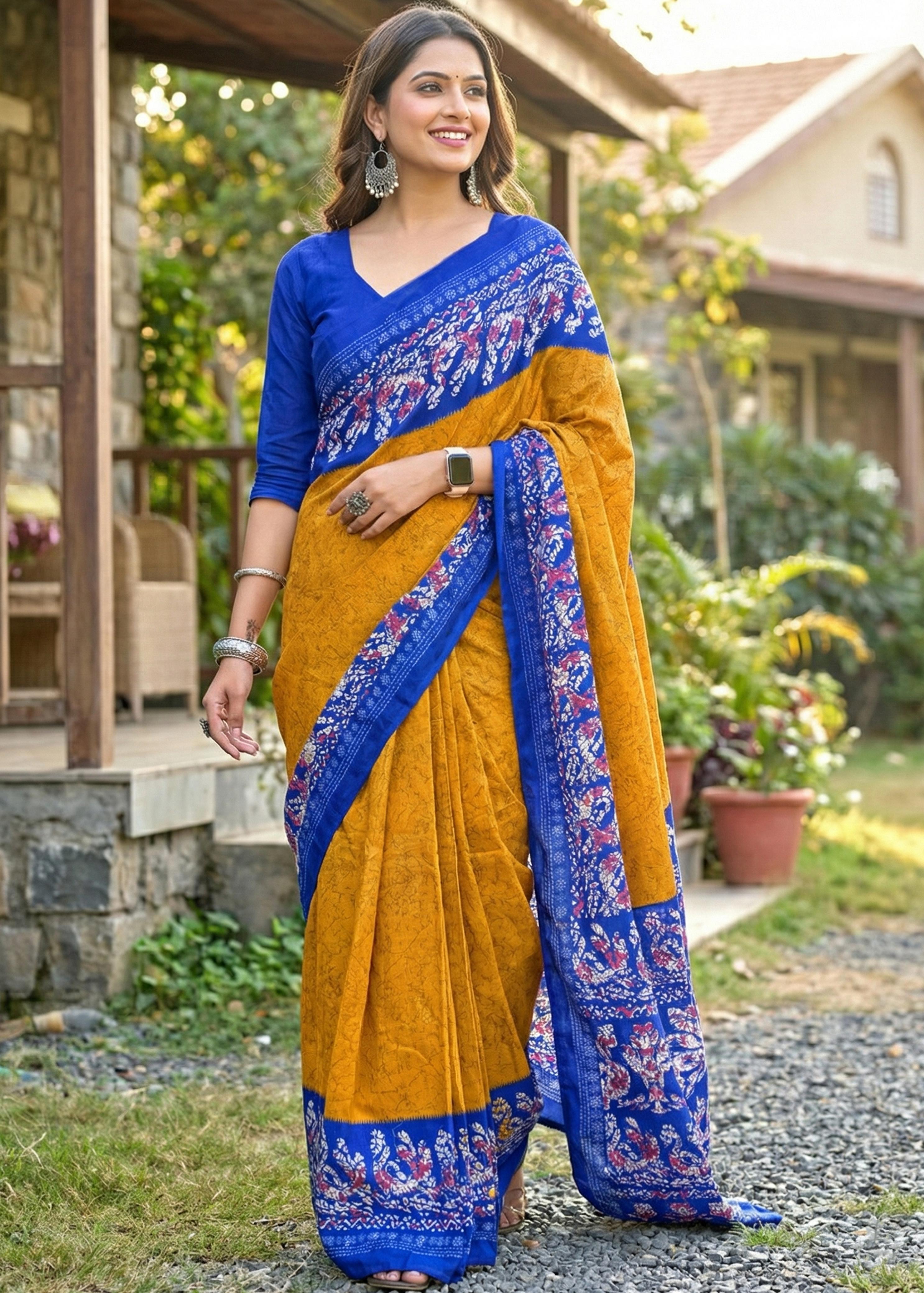 Sm Yami 77 Pure Cotton Batik Print Saree