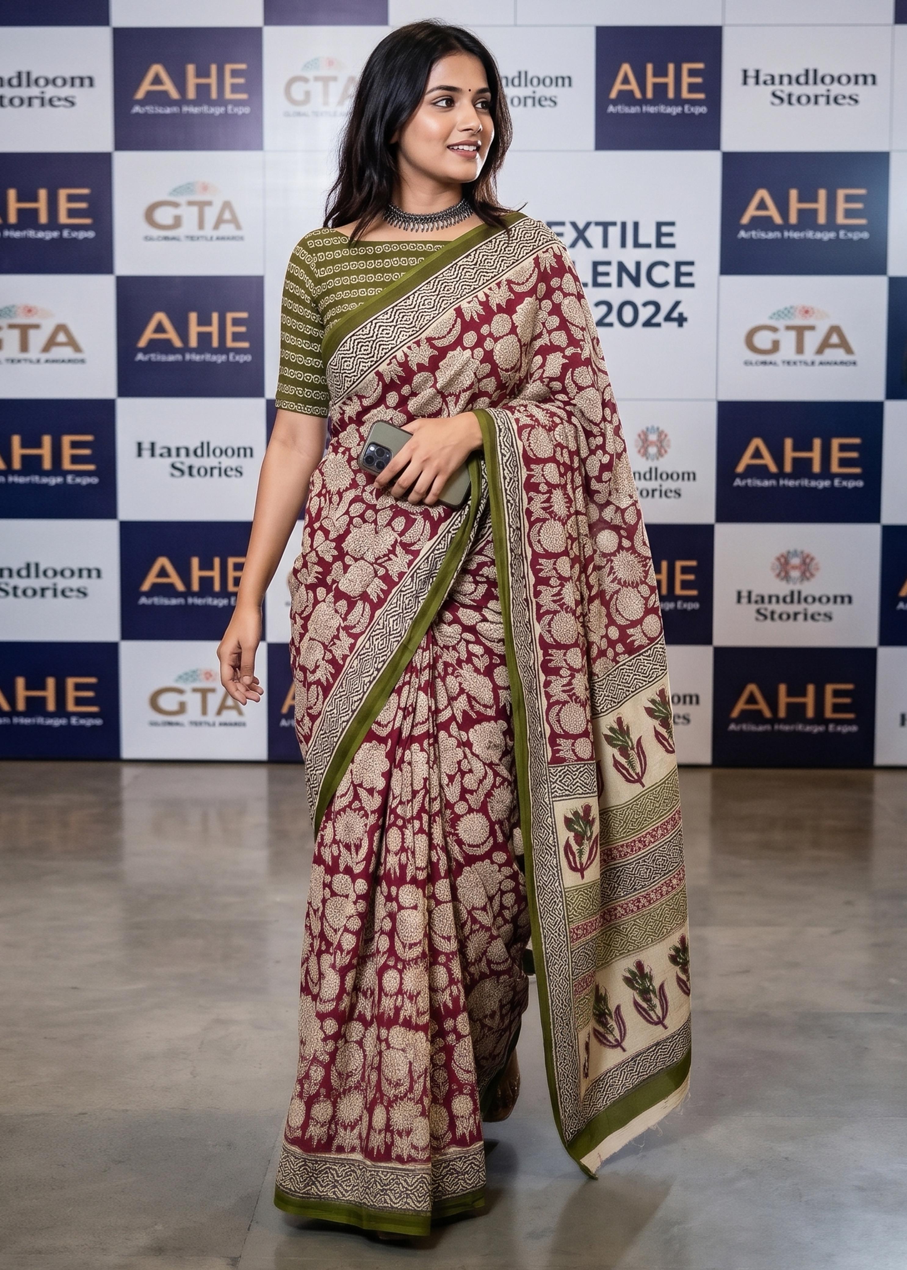 Sm Yami 78 Soft Mal Cotton Bagru Ajrakh Hand Block Print Saree