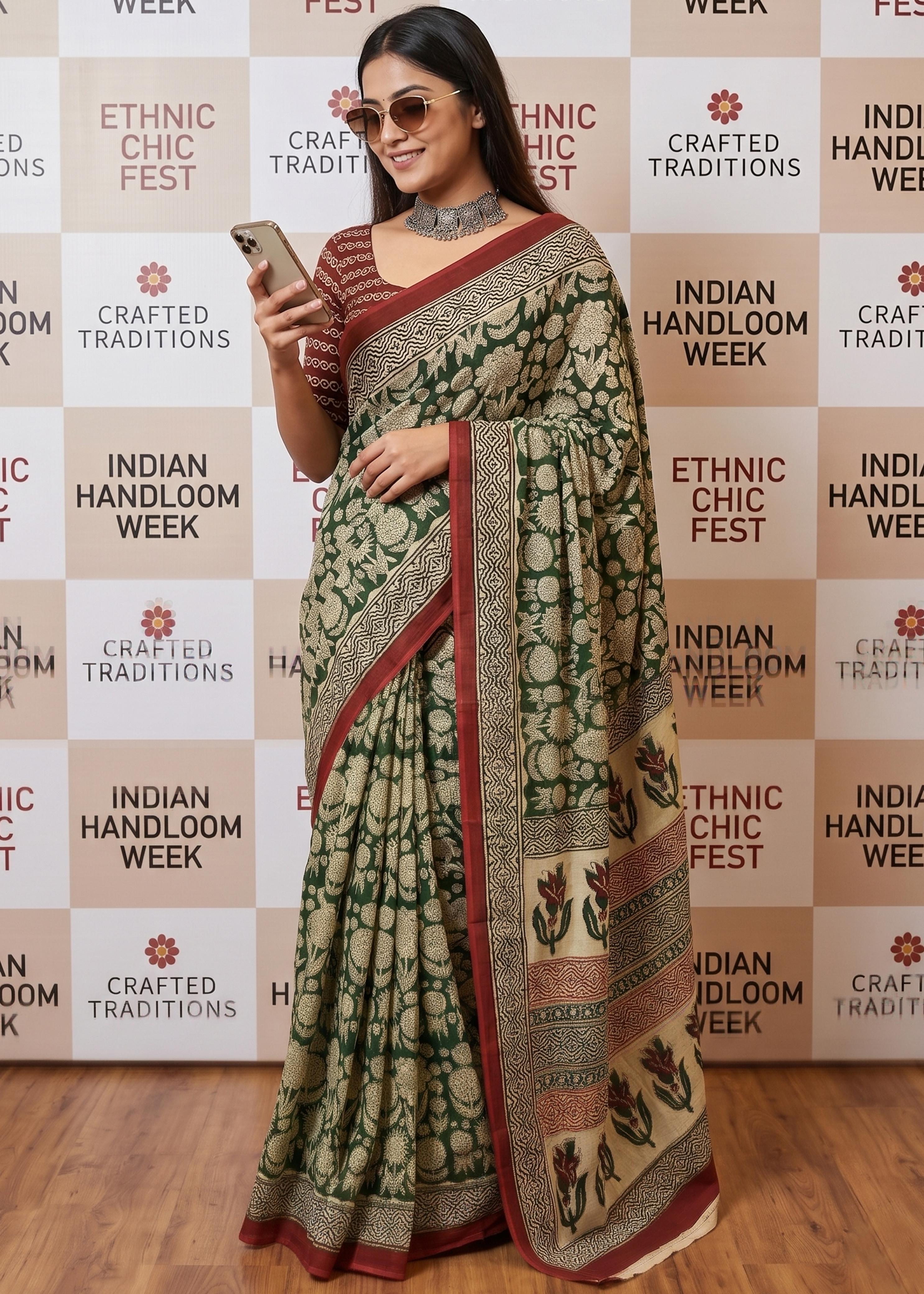 Sm Yami 78 Soft Mal Cotton Bagru Ajrakh Hand Block Print Saree