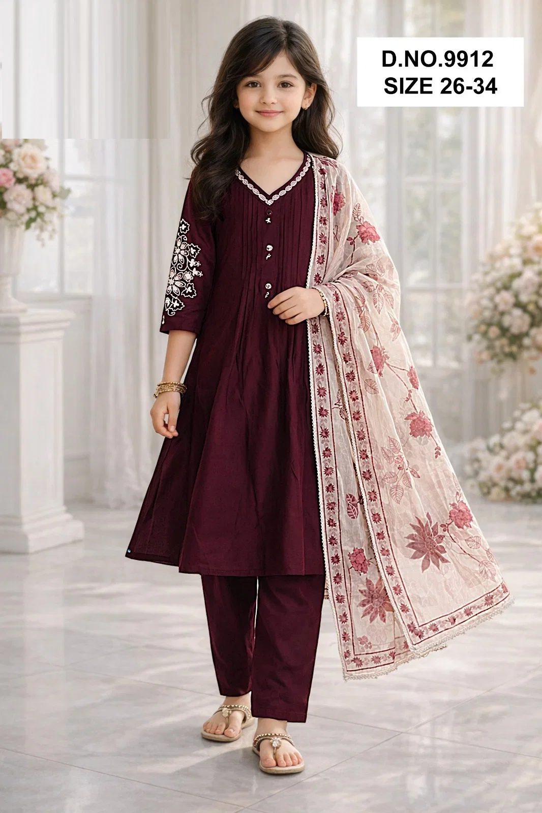 Haely 9912 Vatican Embroidery Kids Wear Kurti And Pant Dupatta
