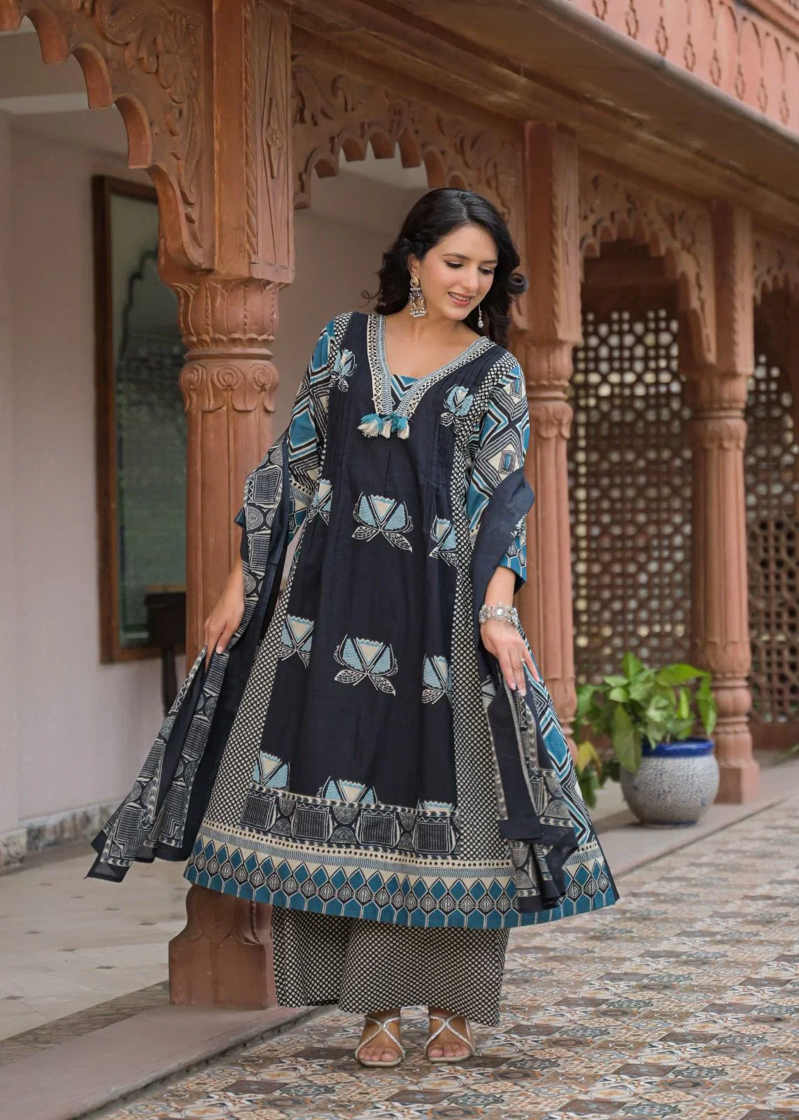 Naisha K 942 Cotton A line Kurti With Bottm Dupatta
