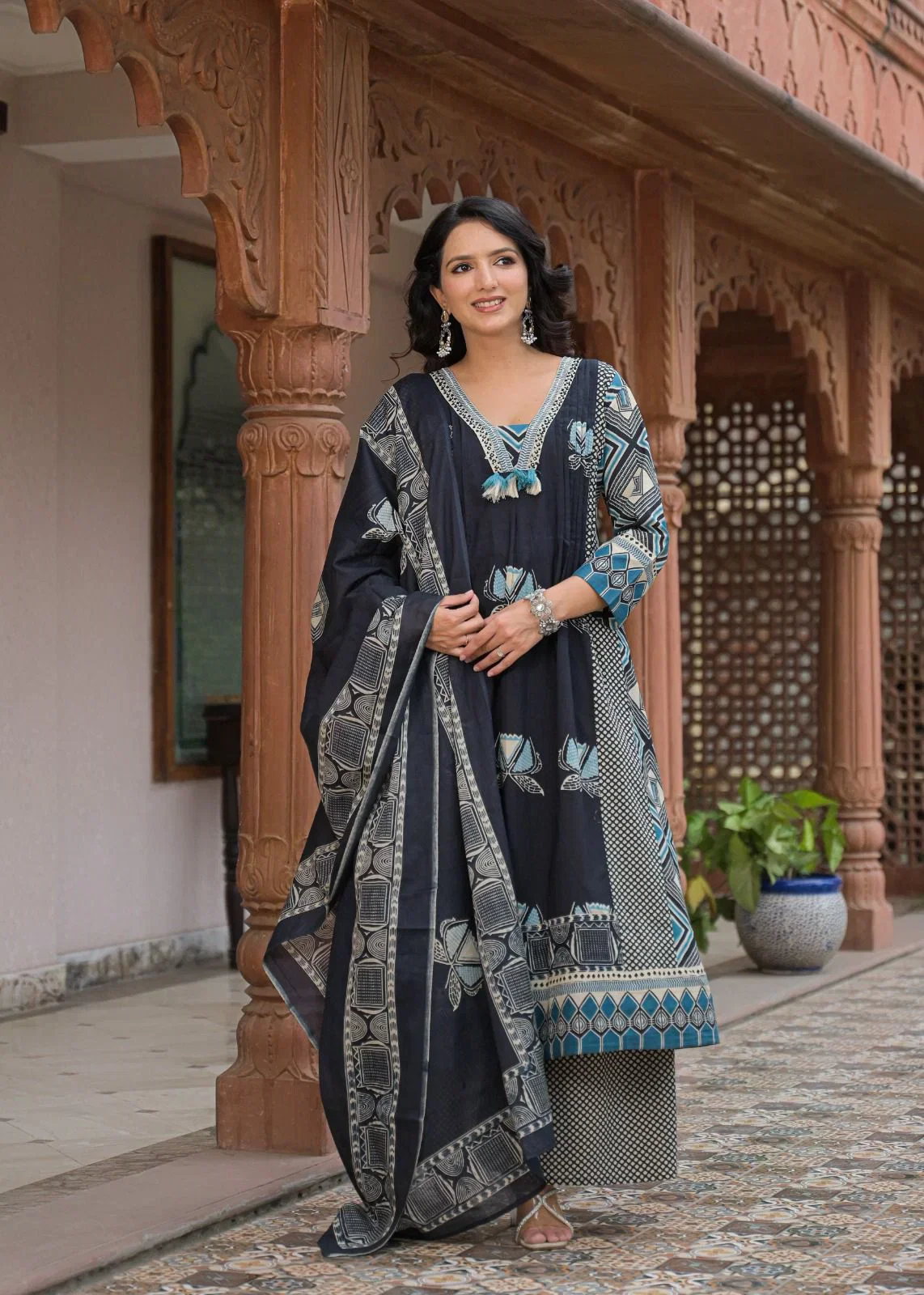 Naisha K 942 Cotton A line Kurti With Bottm Dupatta