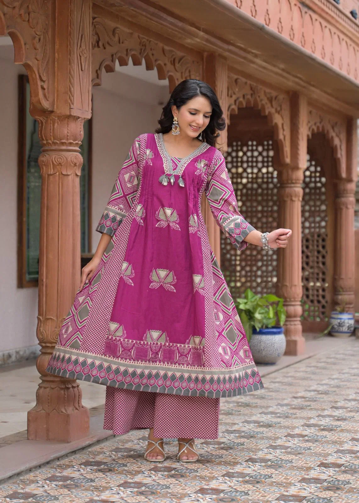 Naisha K 942 Cotton A line Kurti With Bottm Dupatta