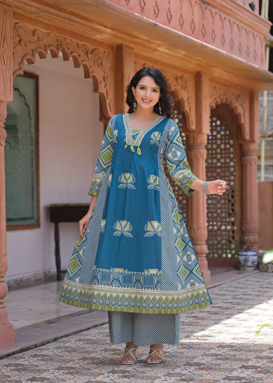 Naisha K 942 Cotton A line Kurti With Bottm Dupatta