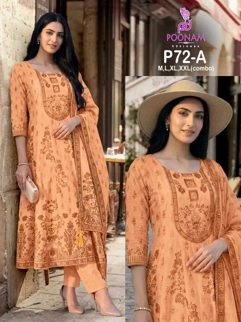 Poonam P 72 A To H Mal Cotton Digital Printed Kurti With Bottom Dupatta