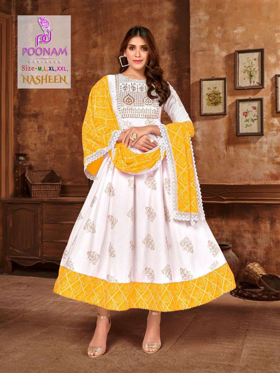 Poonam Nasheen Rayon Sequence Work Gown With Dupatta