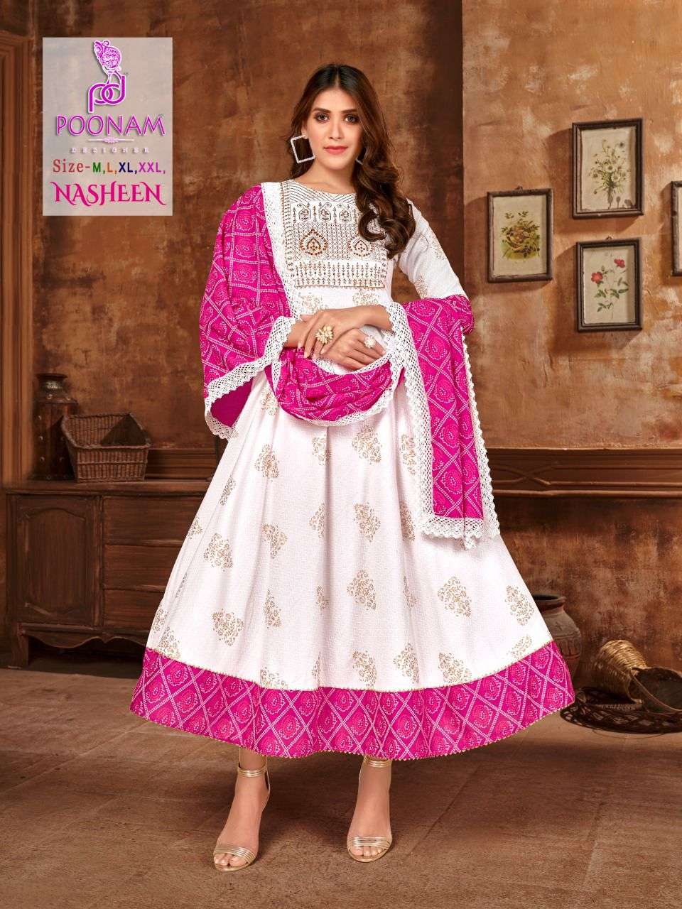 Poonam Nasheen Rayon Sequence Work Gown With Dupatta