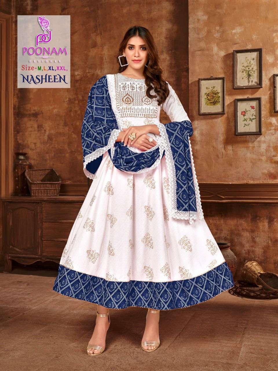 Poonam Nasheen Rayon Sequence Work Gown With Dupatta
