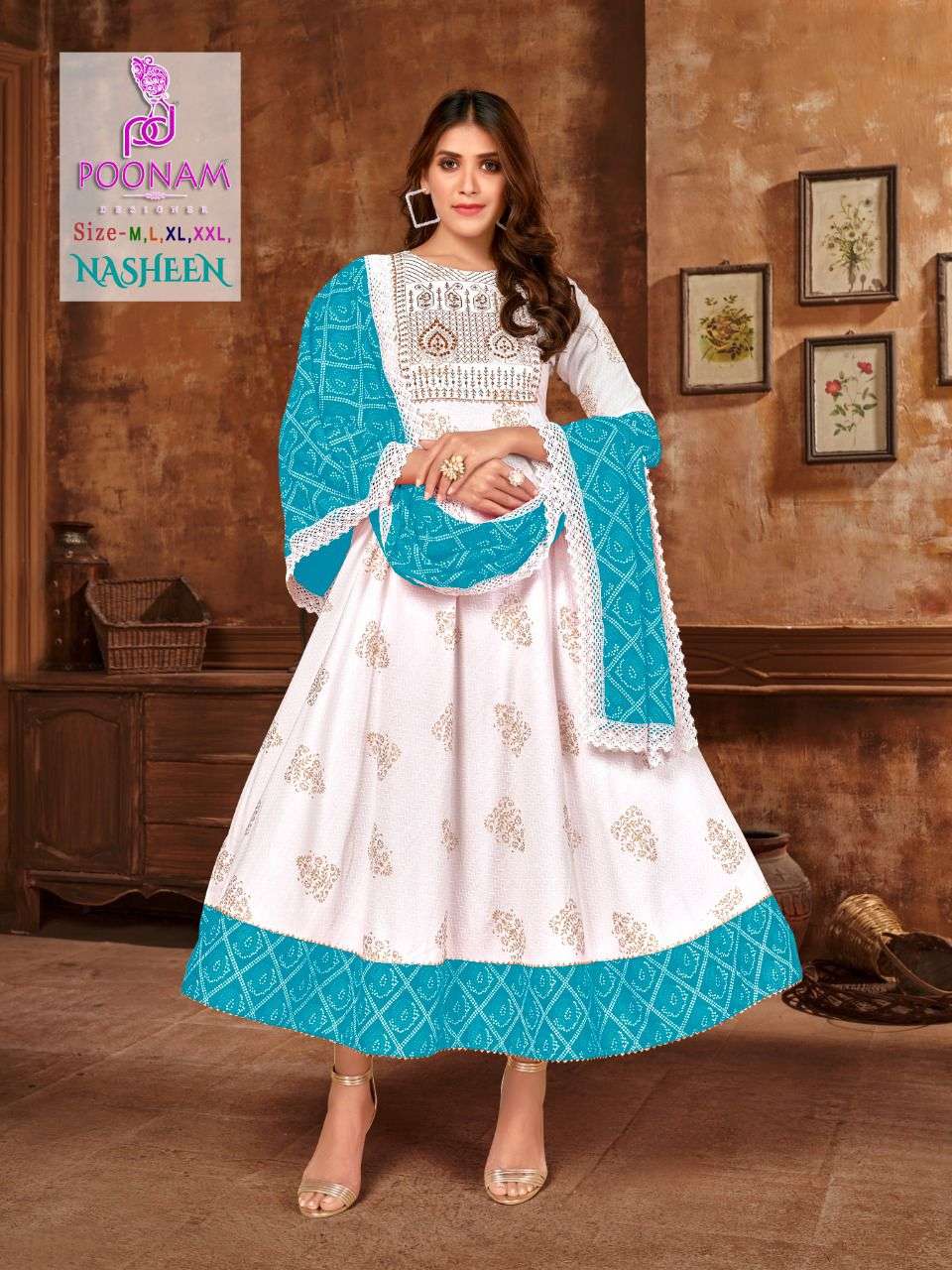 Poonam Nasheen Rayon Sequence Work Gown With Dupatta