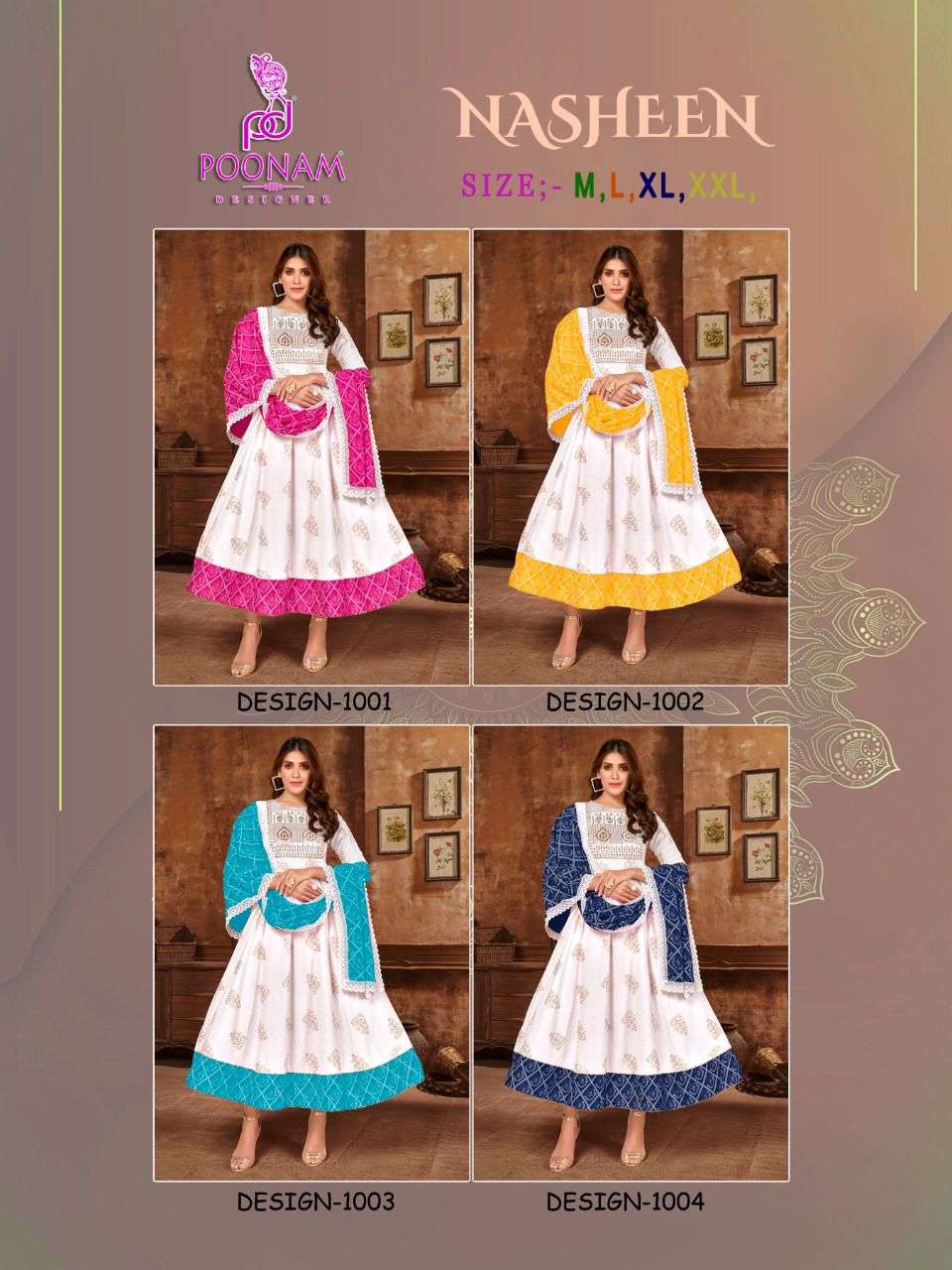 Poonam Nasheen Rayon Sequence Work Gown With Dupatta