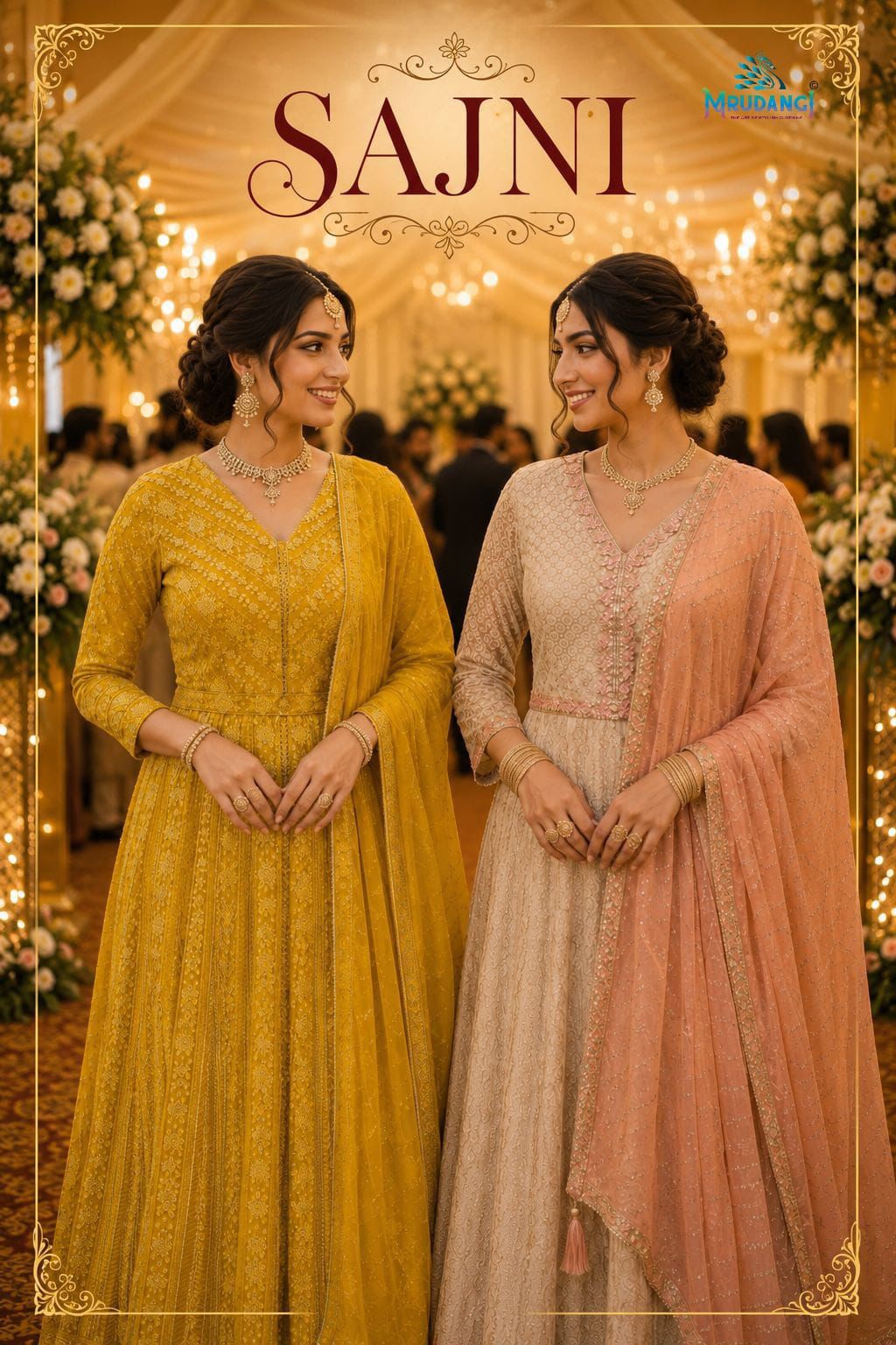 Mrudangi Sajni Georgette Chikankari Embroidered Gown With Dupatta