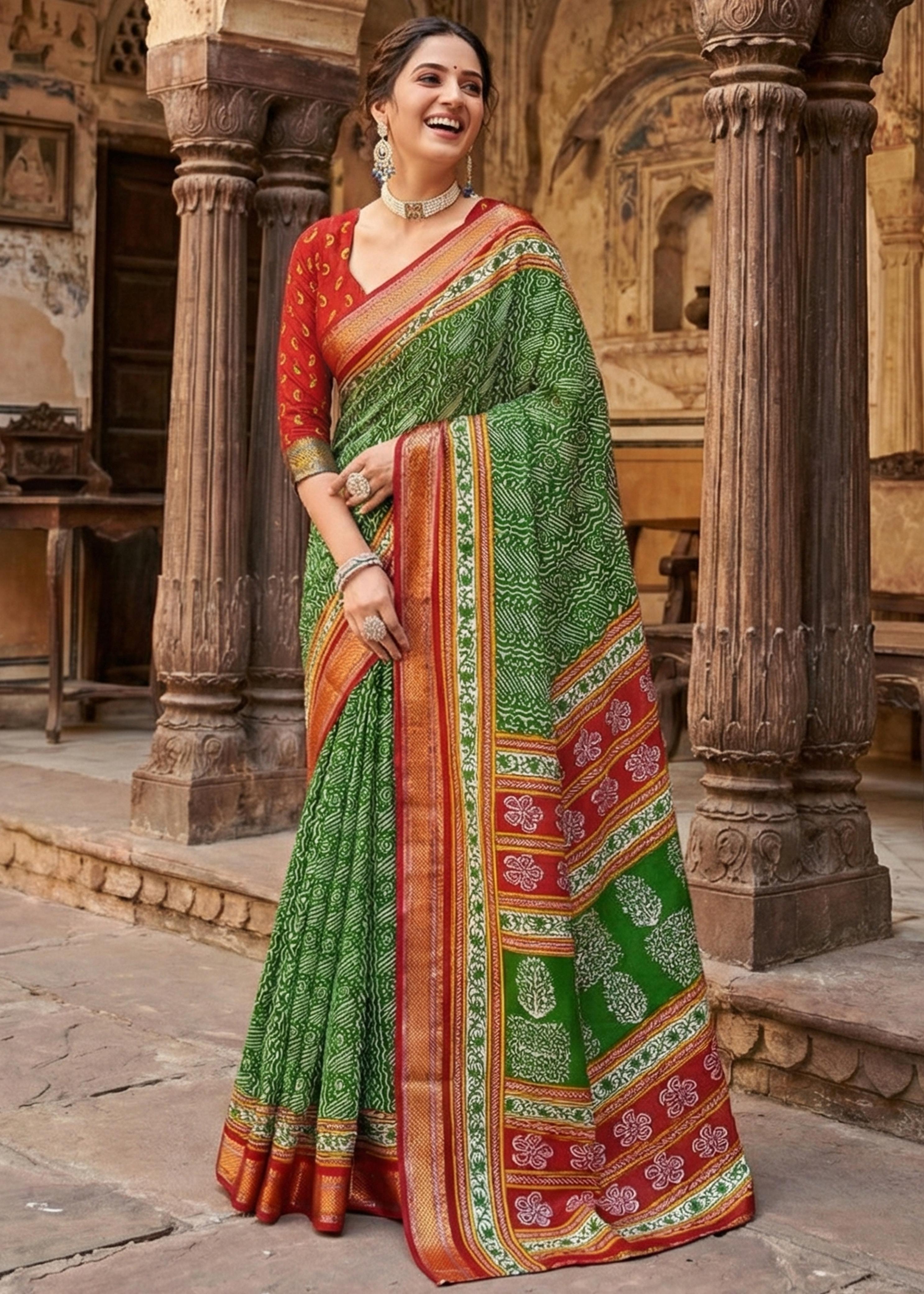 Sm Yami 81 Mal Cotton Heavy Zari Border Bagru Printed Saree