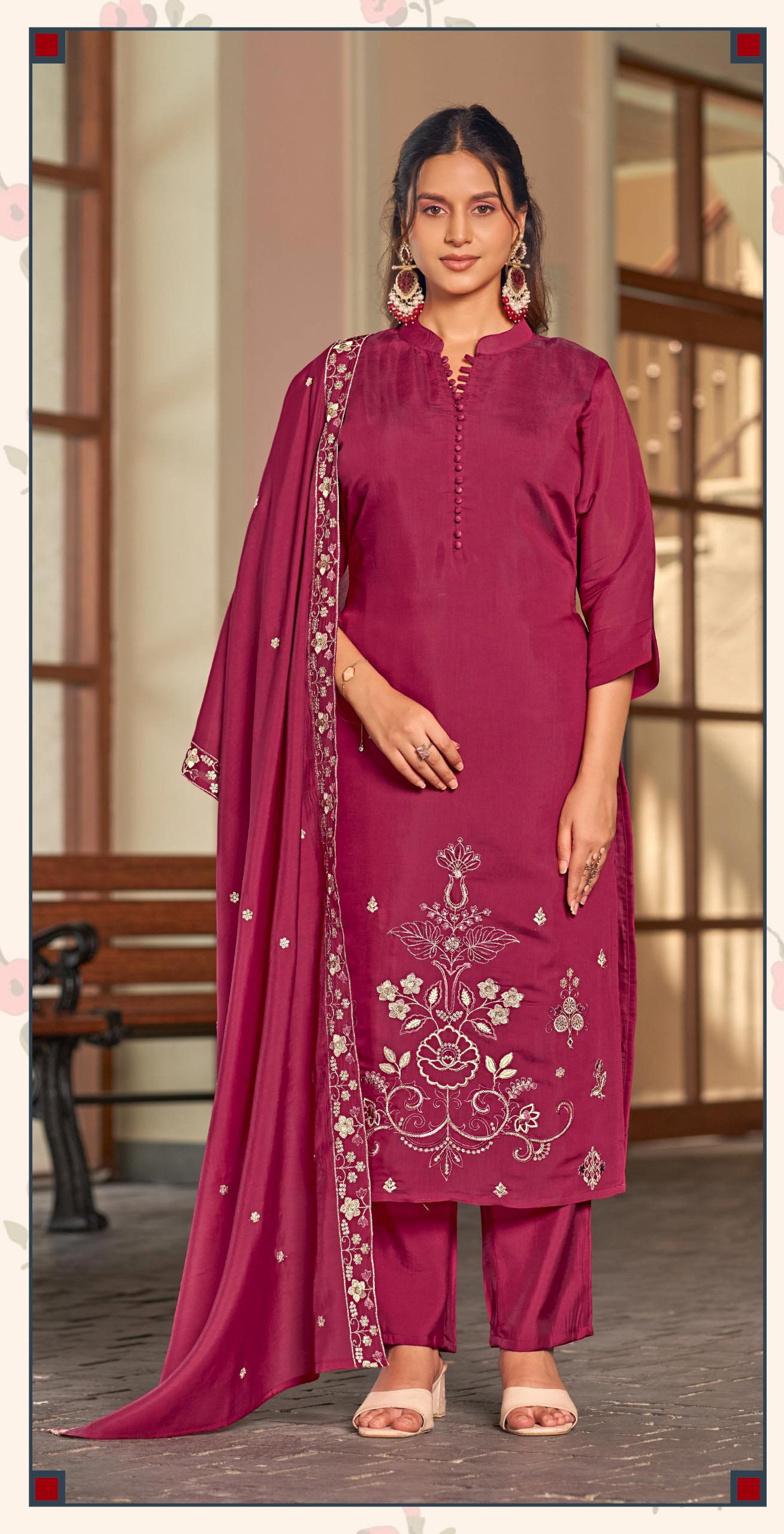 Ladies Flavour 3424 To 3426 Mul Chanderi Embroidered Kurti With Bottom Dupatta