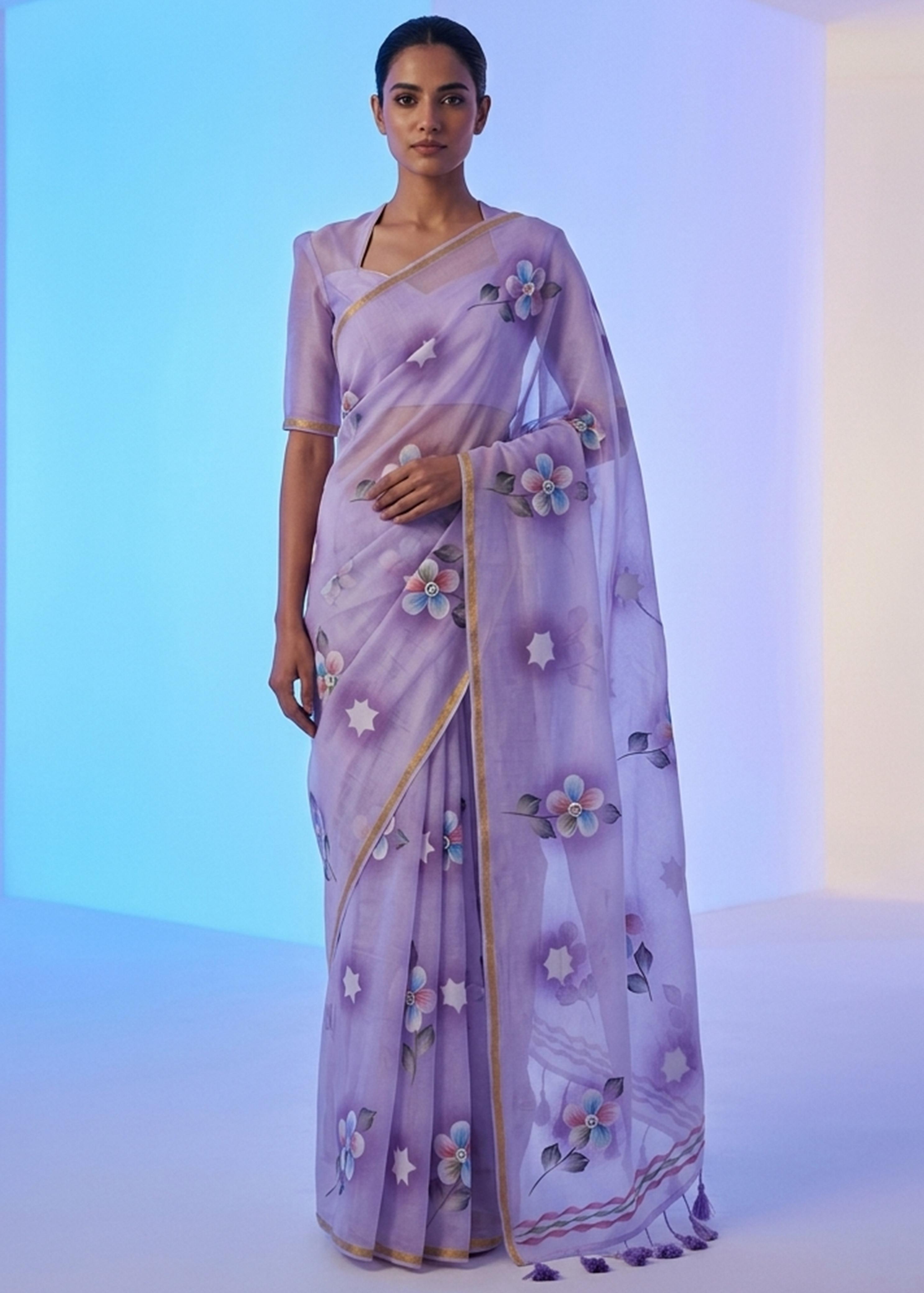 Sm Yami 83 Muslin Cotton Heavy Zari Border Hand Paint Saree