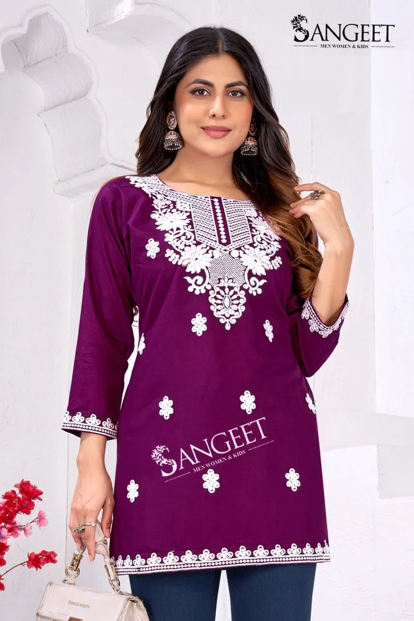 Sangeet Vihona Rayon Embroidered Short Tops Collection