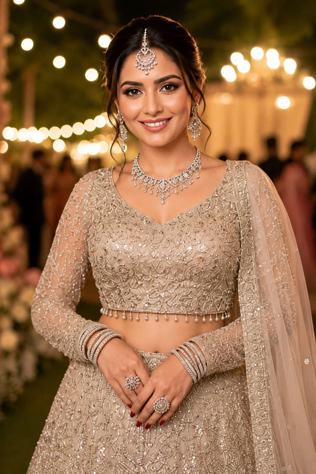 Mrudangi Griha Net With Beads Worked Lehnega Choli Collection