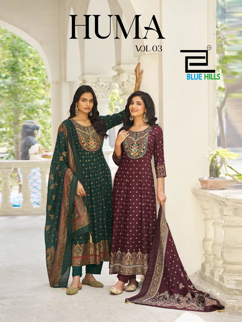 Blue Hills Huma Vol 3 Plus Size Rayon Thread Embroidered Kurti With Bottom Dupatta