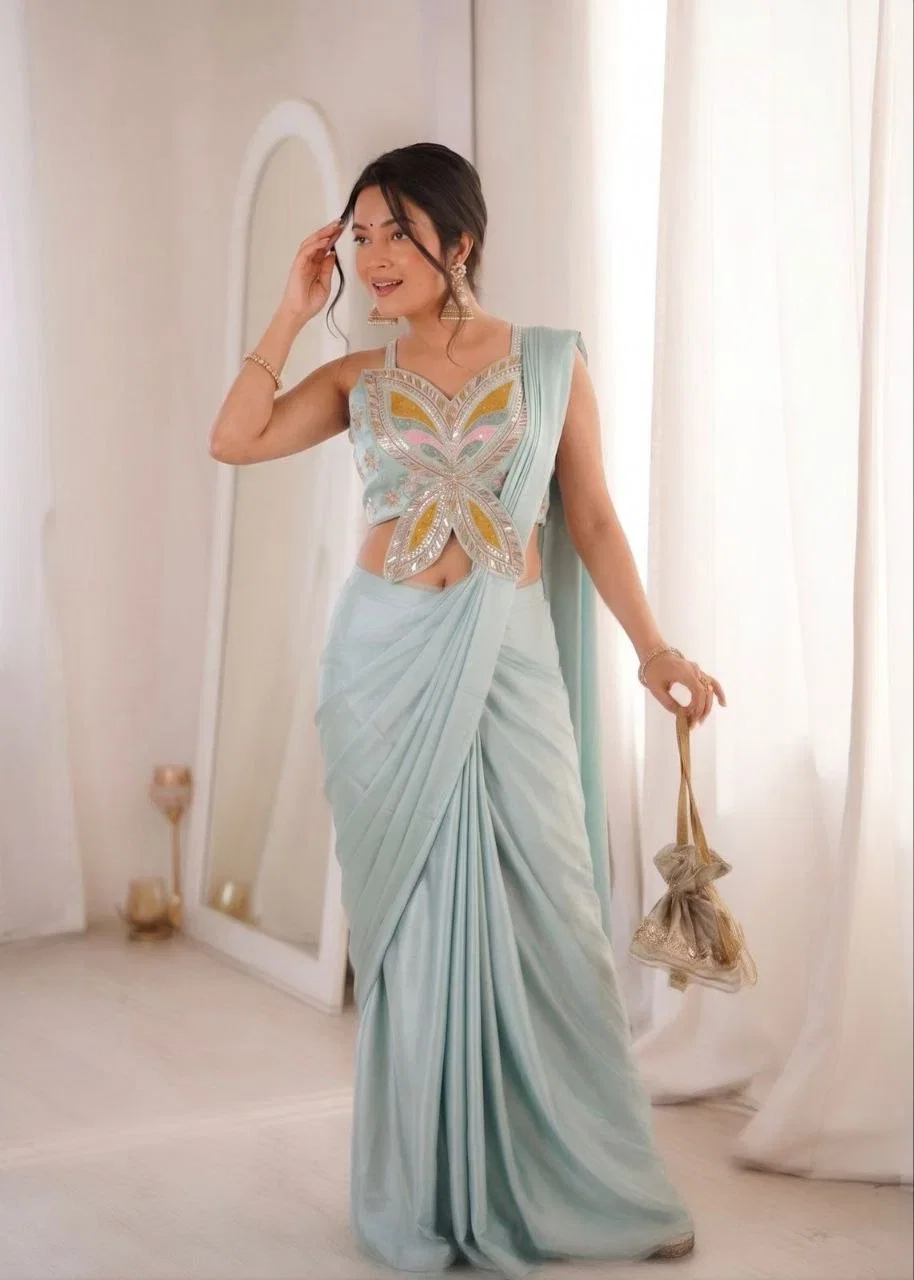 Bt 7157 Crepe Sequence Worked Ready To Wear Saree Collection