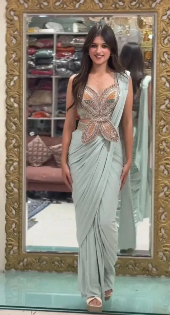Bt 7157 Crepe Sequence Worked Ready To Wear Saree Collection