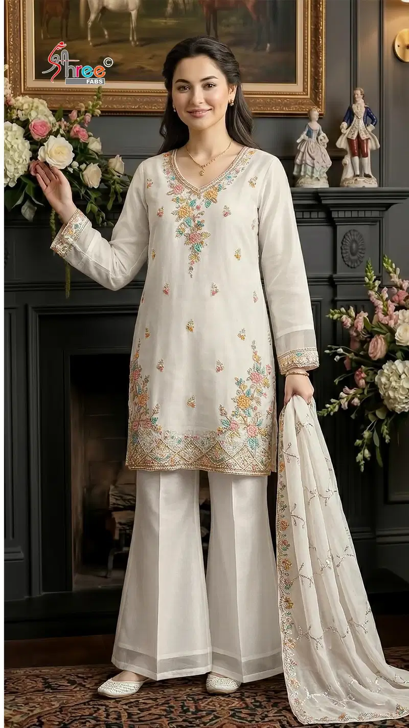 Shree Sr 2373 Readymade Moss Chiffon Embroidered Salwar Kameez