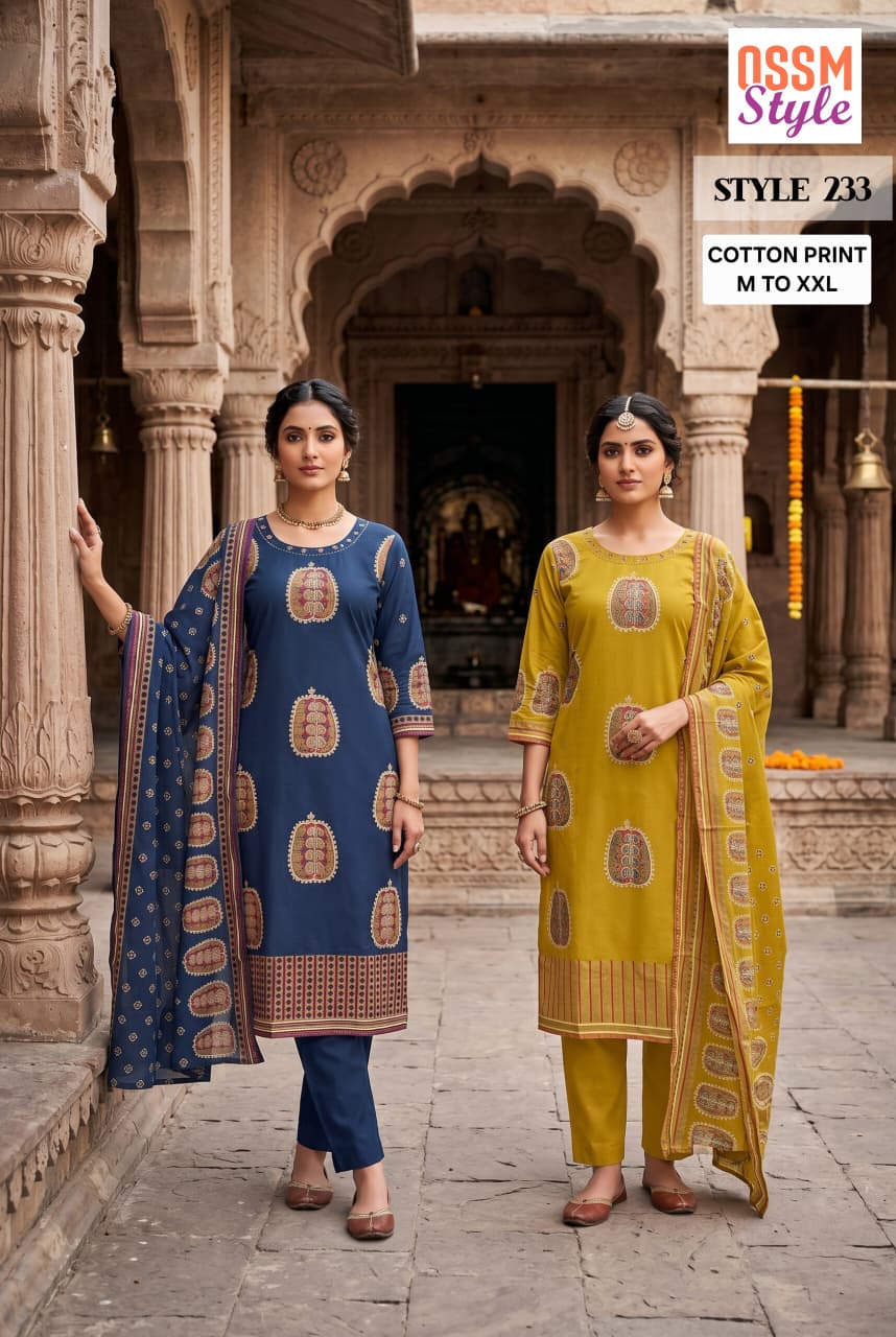 Ossm Style 233 Cotton Printed Kurti With Bottom Dupatta
