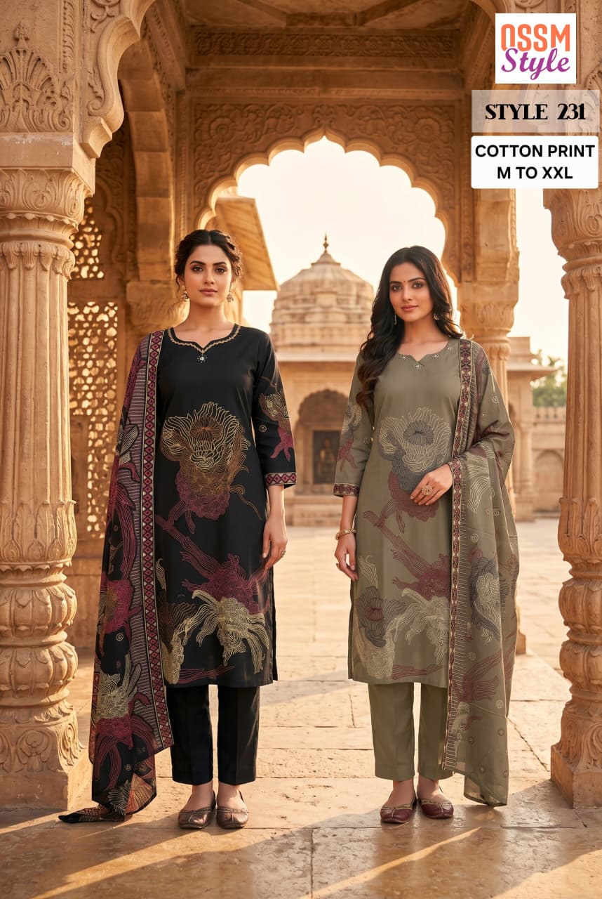 Ossm Style 231 Cotton Printed Kurti With Bottom Dupatta