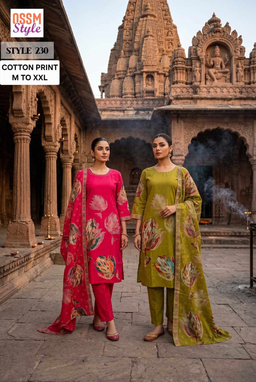 Ossm Style 230 Cotton Printed Kurti With Bottom Dupatta