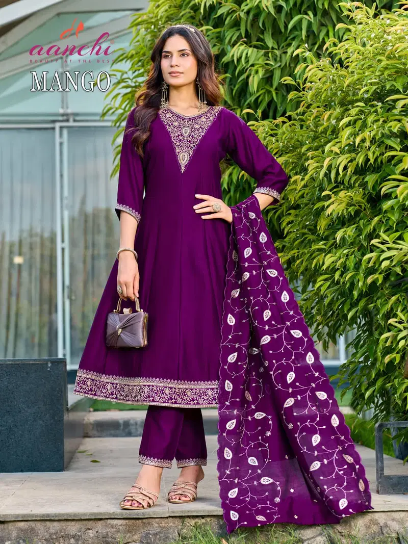 Aanchi Mango Vichitra Silk Embroidered Kurti With Bottom Dupatta
