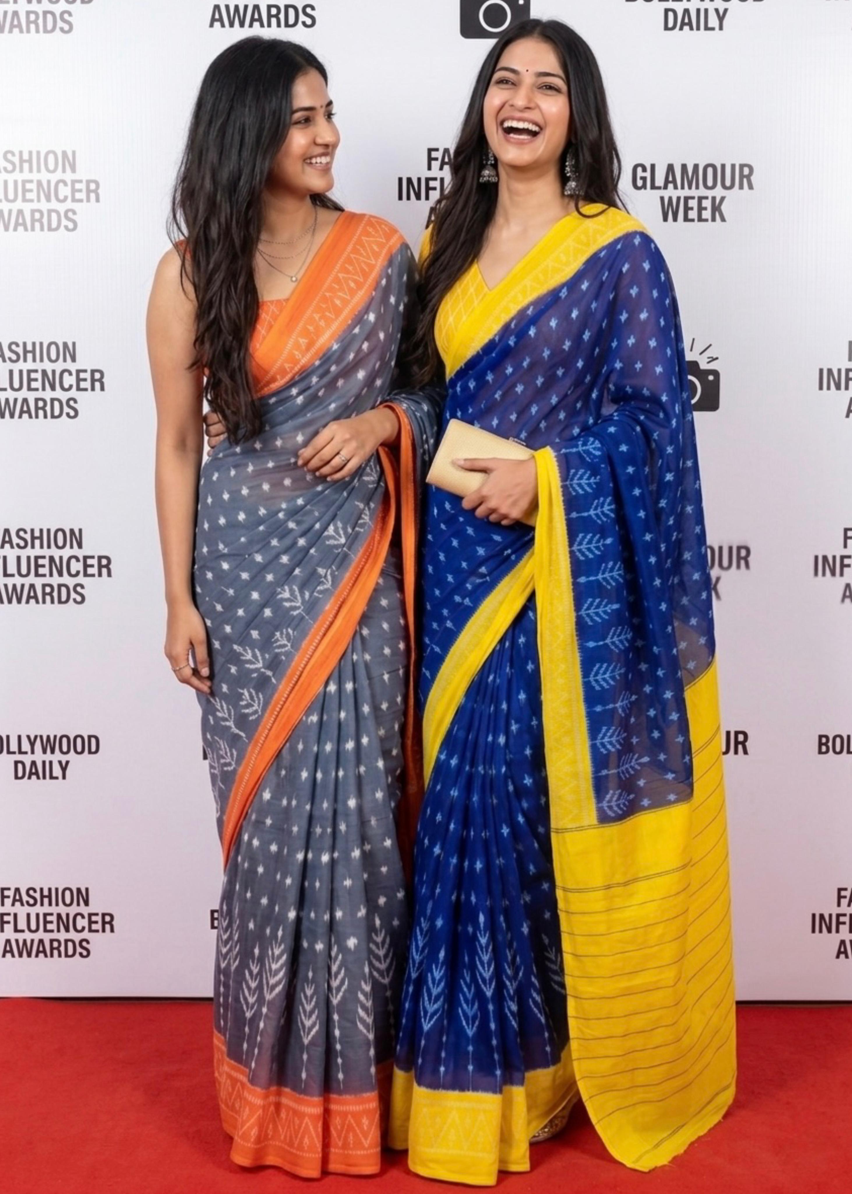 Sm Yami 88 Mal Cotton Hand Block Ikkat Print Saree