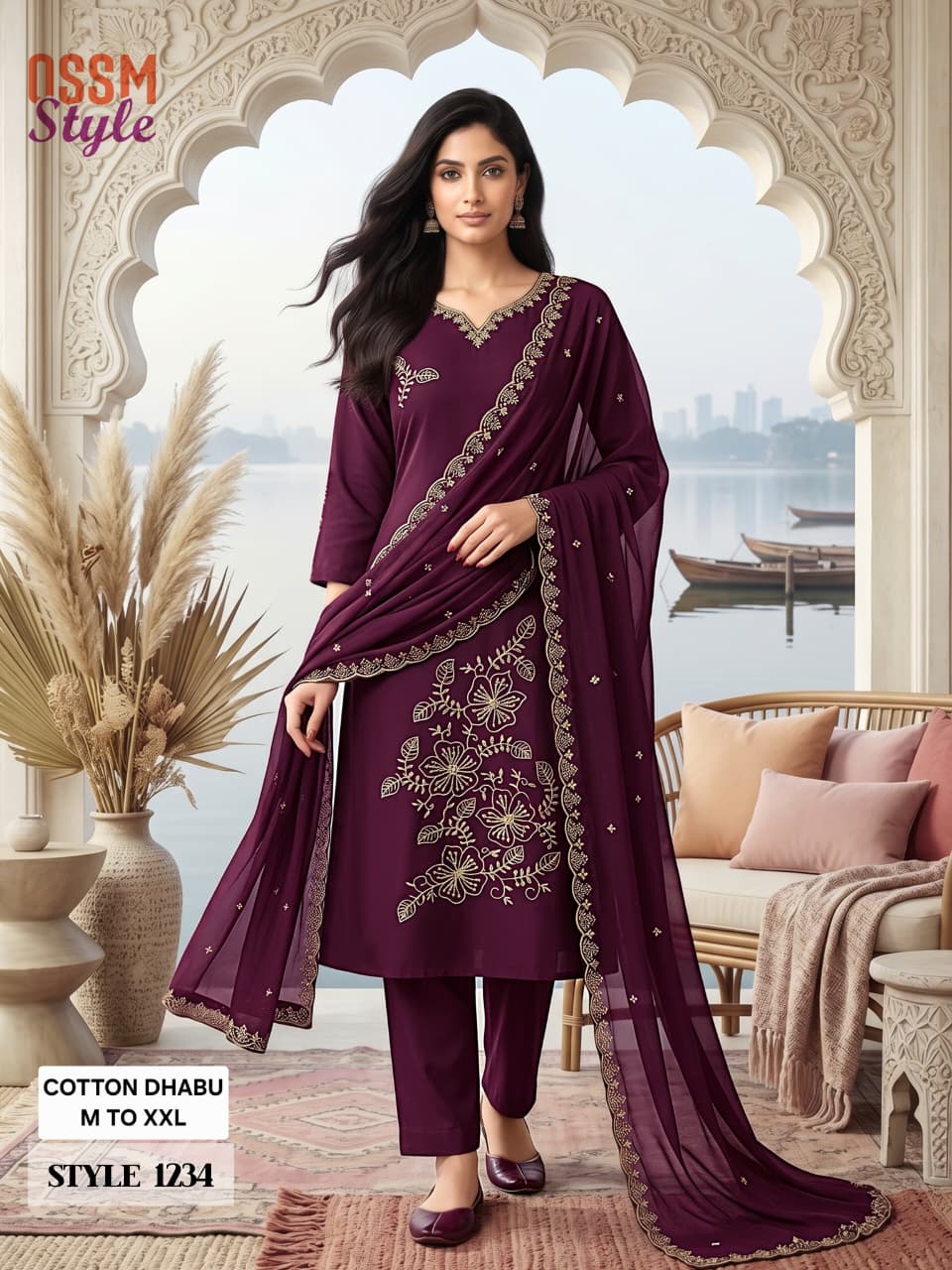 Ossm Style 1234 Dhabu Cotton Kurti With Bottom Dupatta