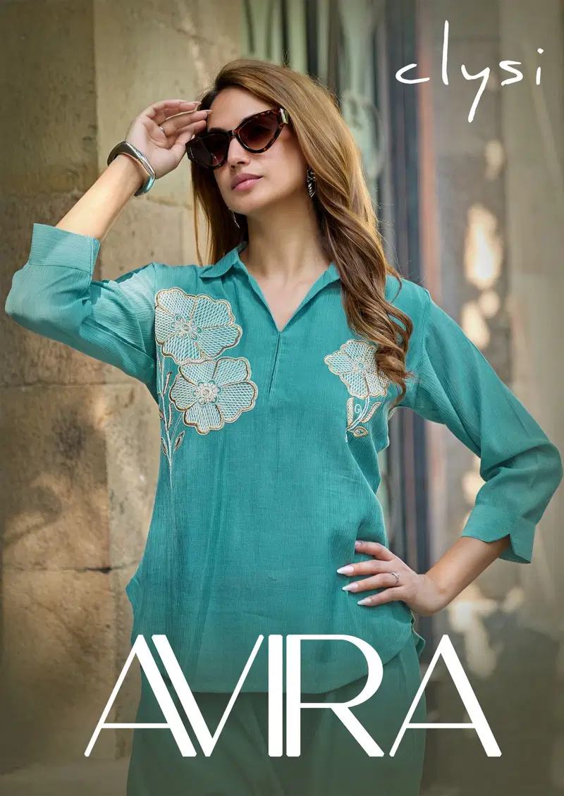 Clysi Avira Viscose Wrinkle Thread Worked Co Ord Set Collection