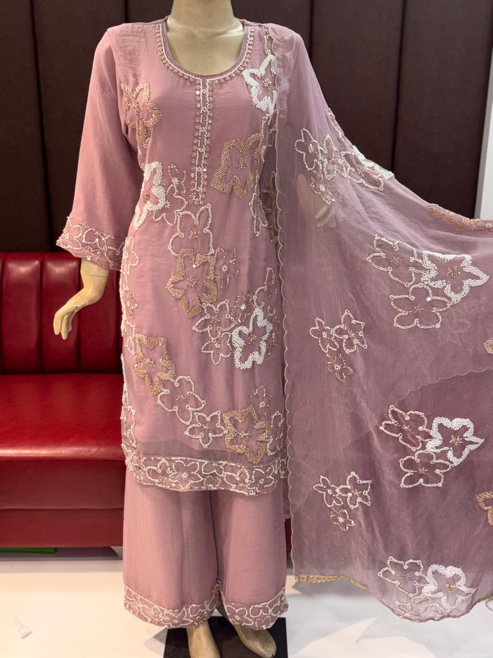 Sw 1968 Rose Gold Beads Worked Salwar Kameez Collection