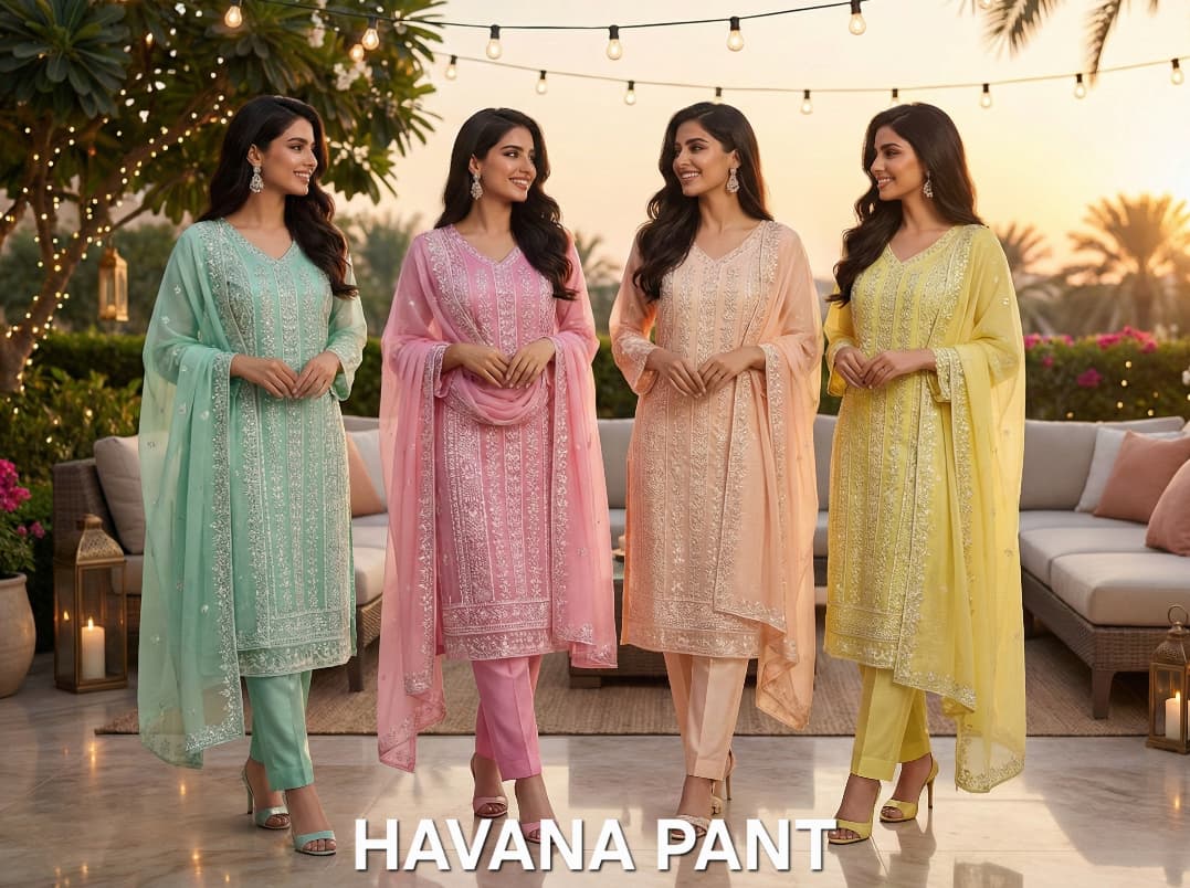 FM Havana Pant Chiffon Readymade Top Pant And Dupatta Set