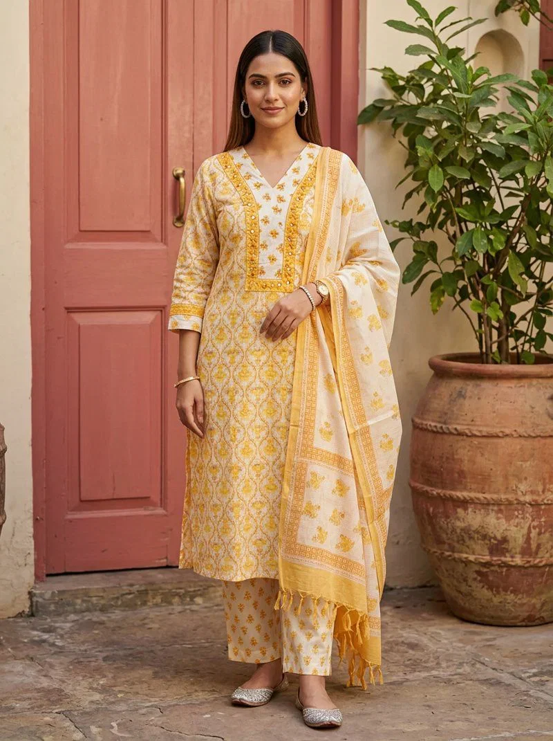 Naisha K 949 Cotton Muslin Straight Cut Kurti With Bottom Dupatta