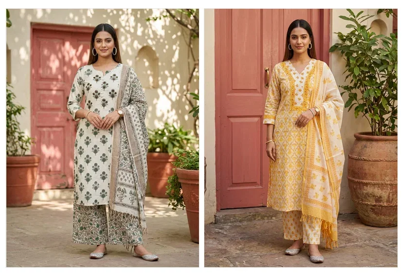 Naisha K 949 Cotton Muslin Straight Cut Kurti With Bottom Dupatta